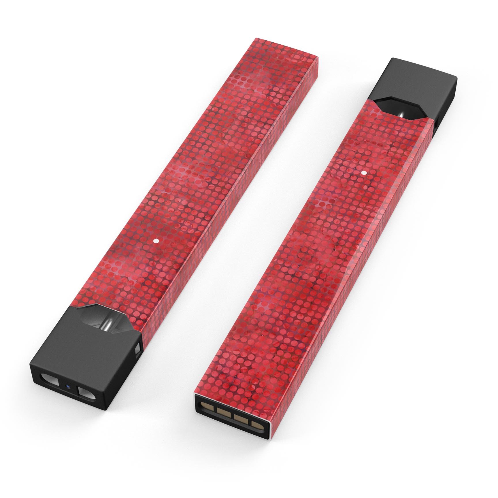 Red Watercolor Polka Dots skin-wrap sticker designed for JUUL vaping device, showcasing vibrant colors and polka dot pattern.