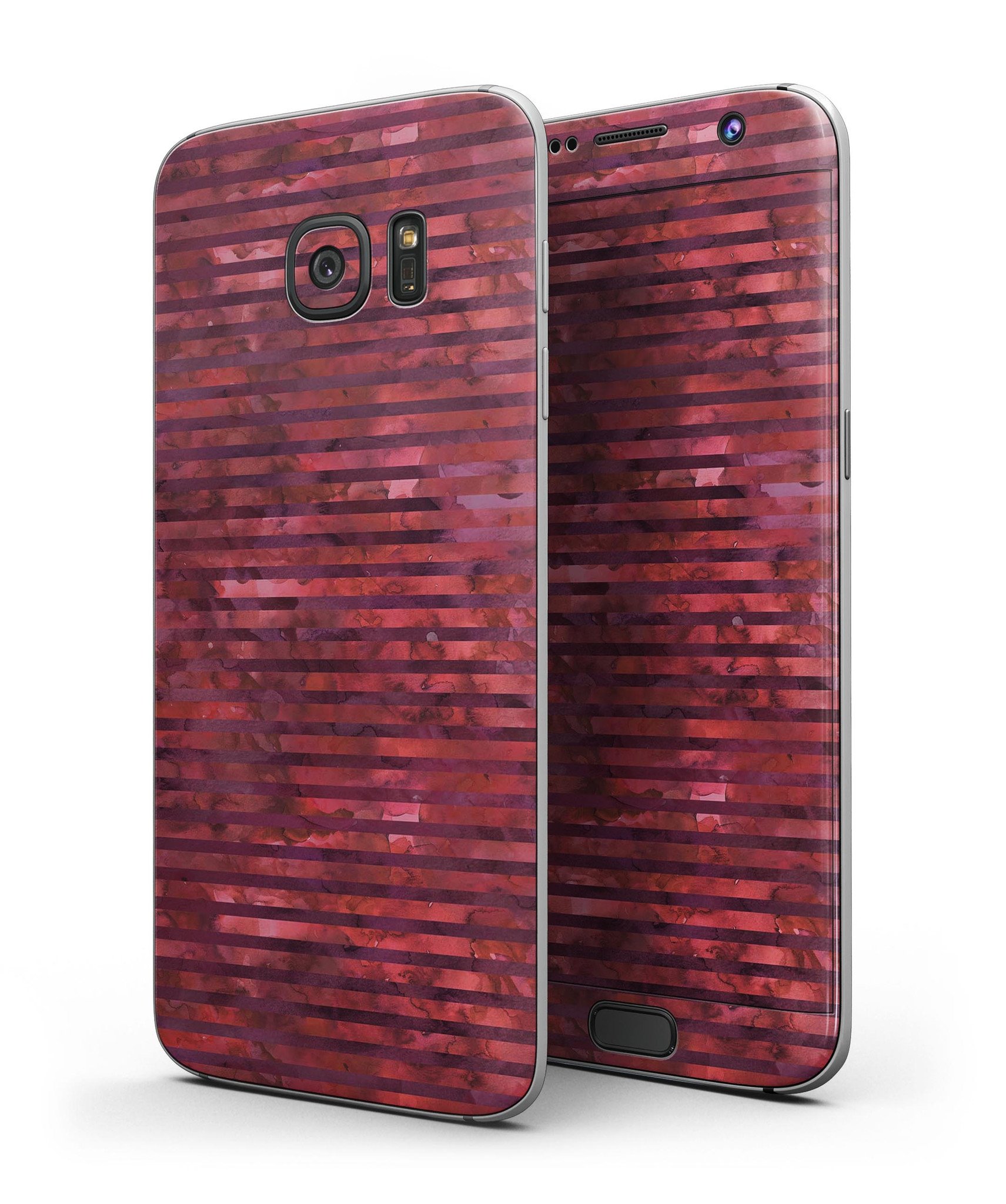 Red Watercolor Stripes Full Body Skin-Kit for Samsung Galaxy S7, showcasing vibrant colors and sleek design.