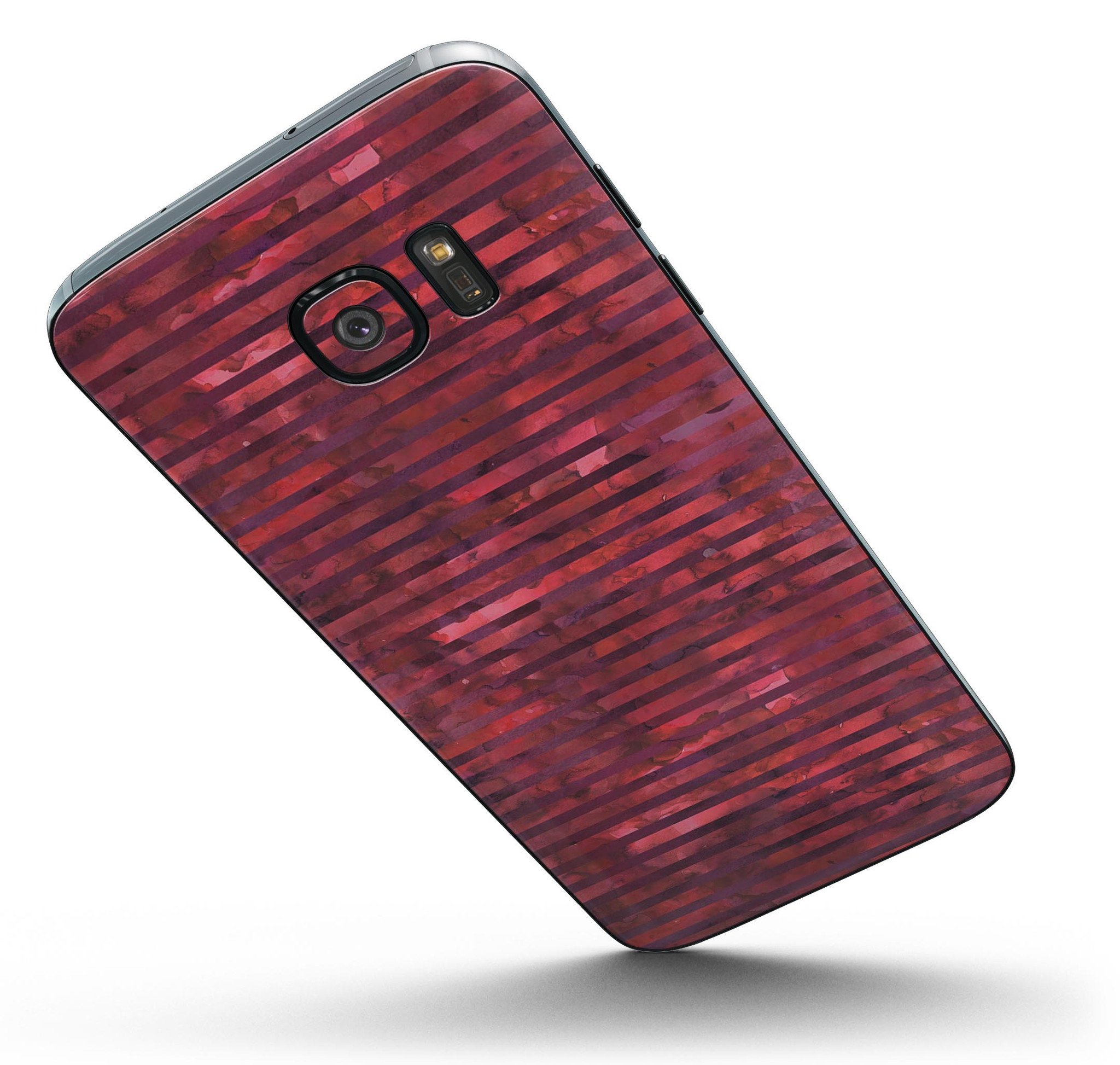 Red Watercolor Stripes Full Body Skin-Kit for Samsung Galaxy S7, showcasing vibrant colors and sleek design.