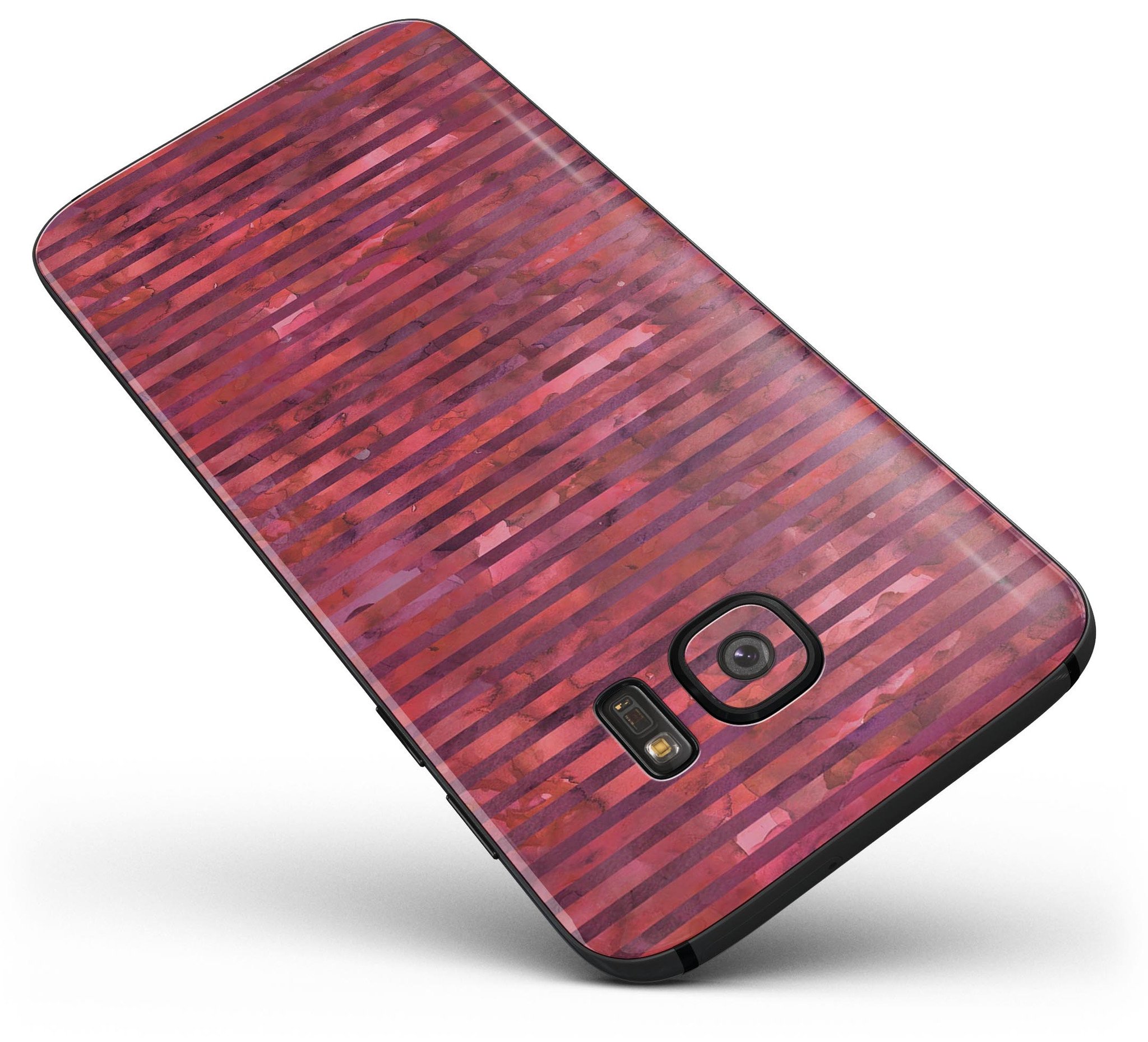 Red Watercolor Stripes Full Body Skin-Kit for Samsung Galaxy S7, showcasing vibrant colors and sleek design.