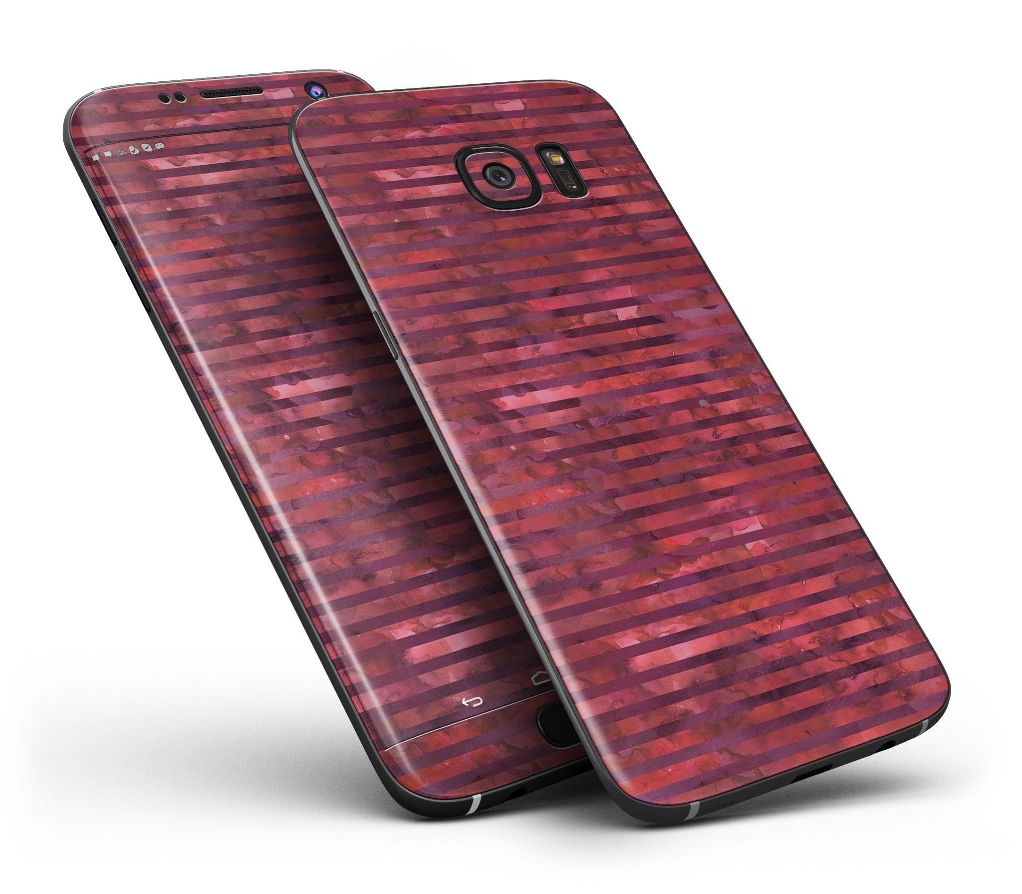 Red Watercolor Stripes Full Body Skin-Kit for Samsung Galaxy S7, showcasing vibrant colors and sleek design.