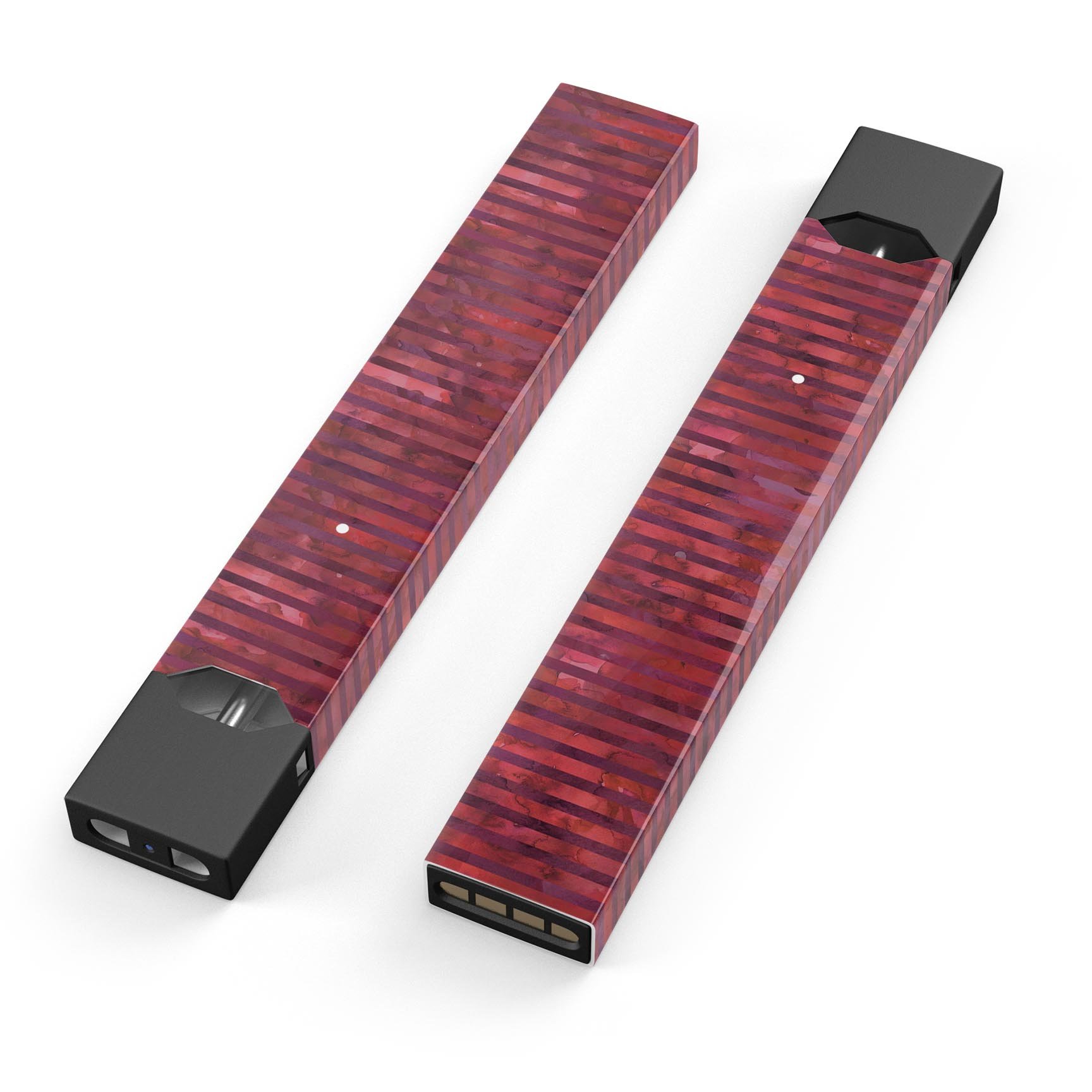 Red Watercolor Stripes skin-wrap sticker designed for JUUL vaping device, showcasing vibrant colors and a protective layer.