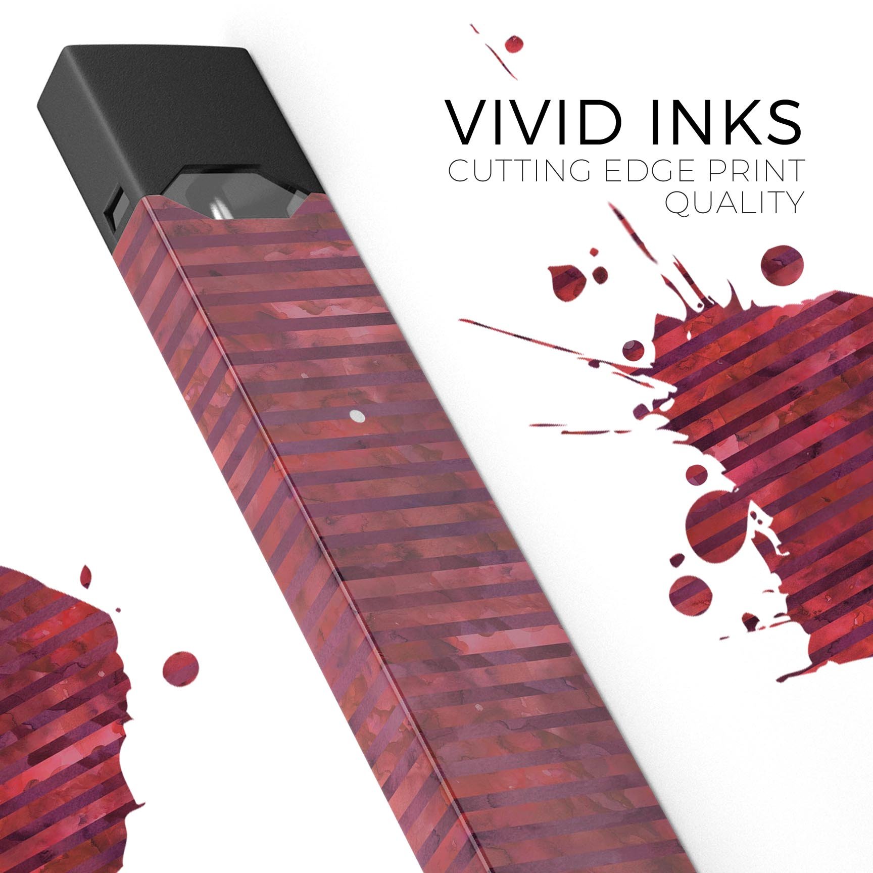 Red Watercolor Stripes skin-wrap sticker designed for JUUL vaping device, showcasing vibrant colors and a protective layer.