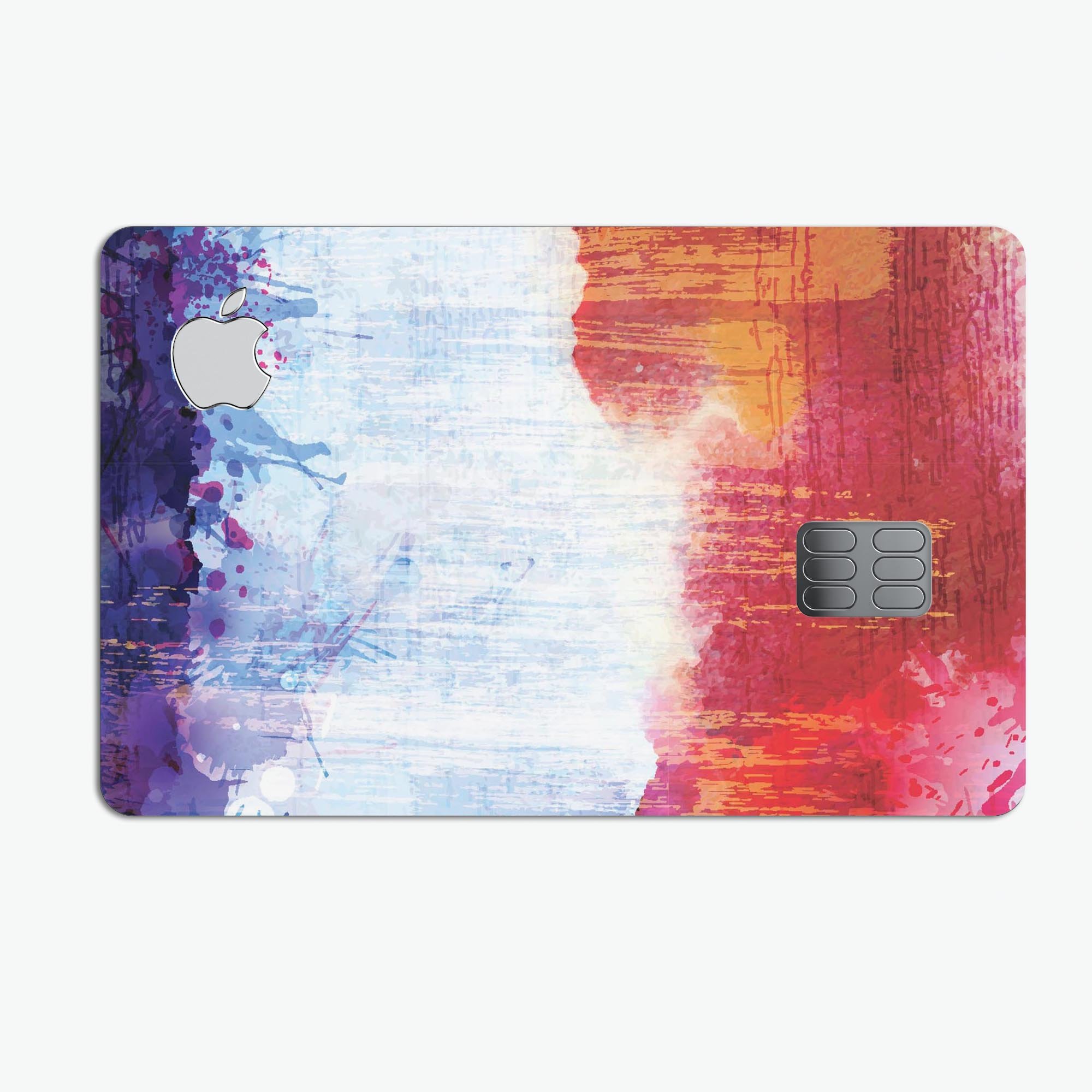 Red White & Blue Paint Splotches decal skin for Apple Card, showcasing vibrant colors and premium vinyl material.