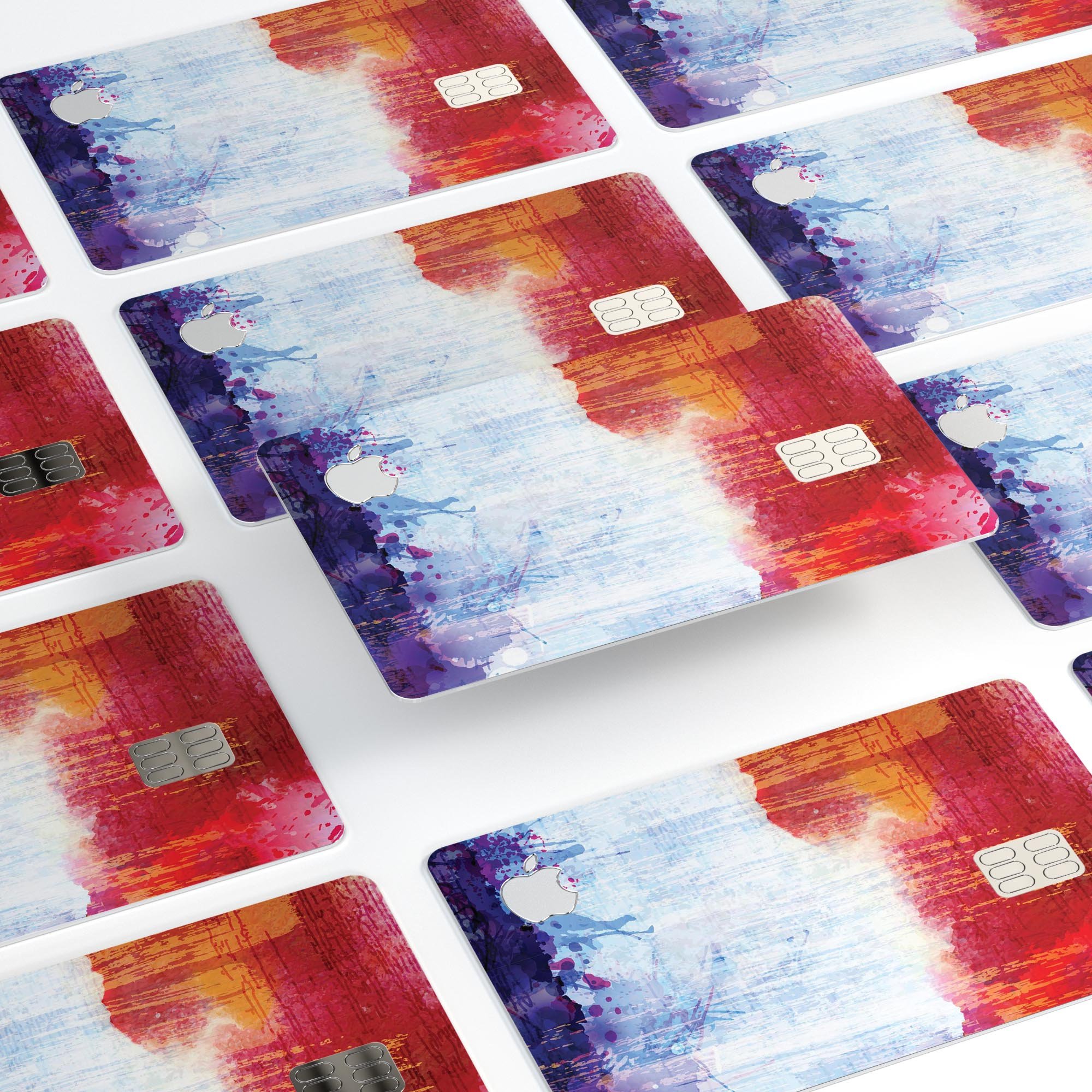 Red White & Blue Paint Splotches decal skin for Apple Card, showcasing vibrant colors and premium vinyl material.