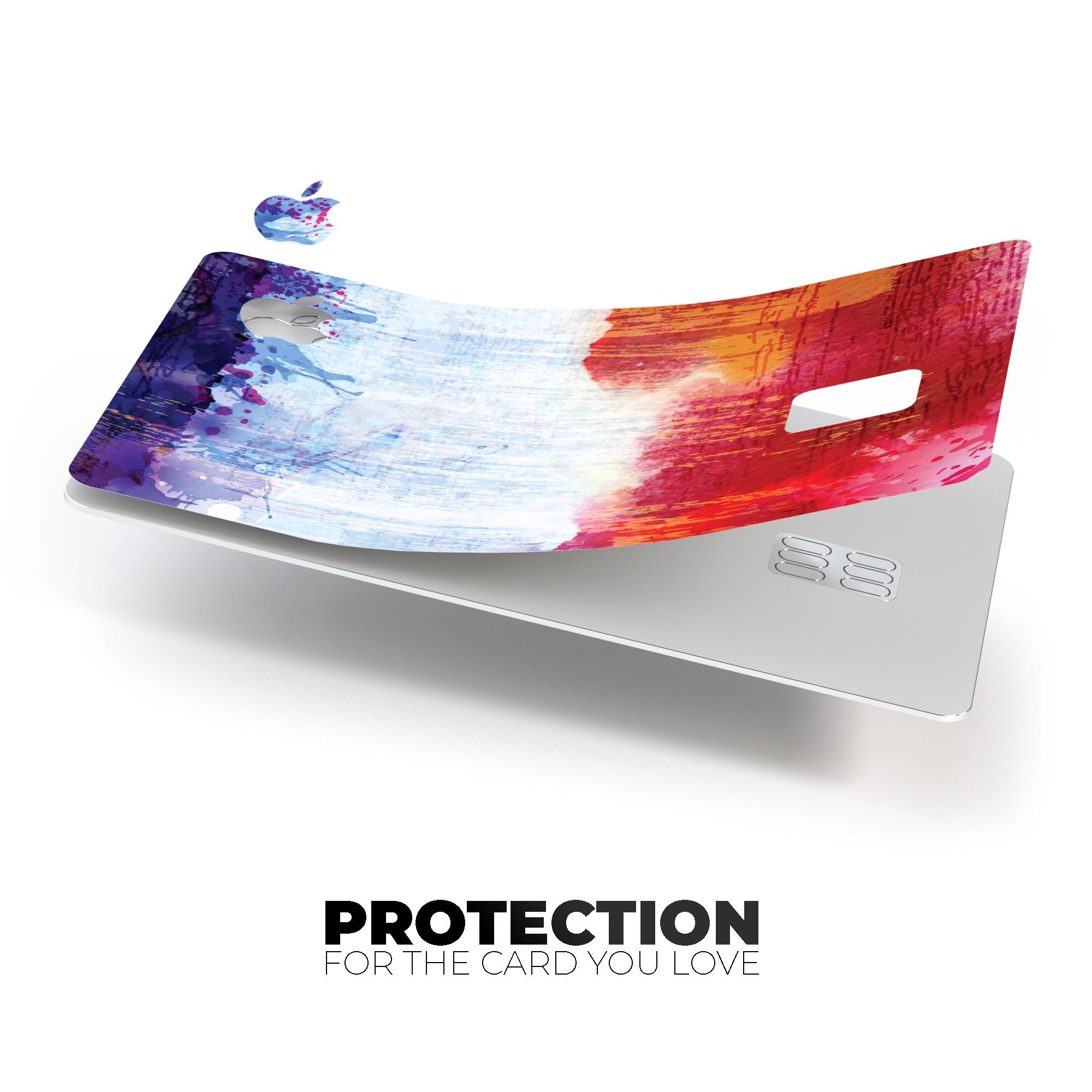 Red White & Blue Paint Splotches decal skin for Apple Card, showcasing vibrant colors and premium vinyl material.