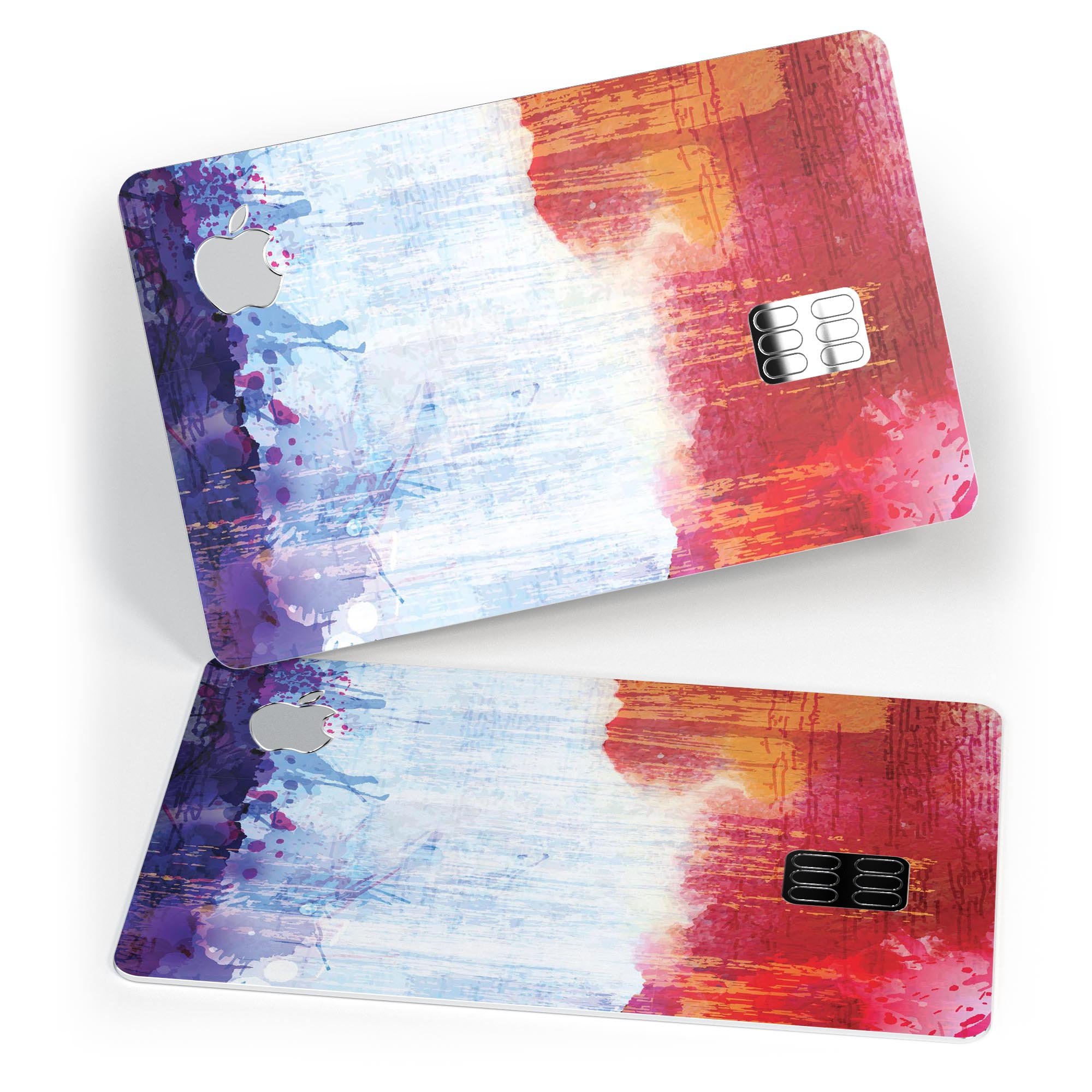 Red White & Blue Paint Splotches decal skin for Apple Card, showcasing vibrant colors and premium vinyl material.