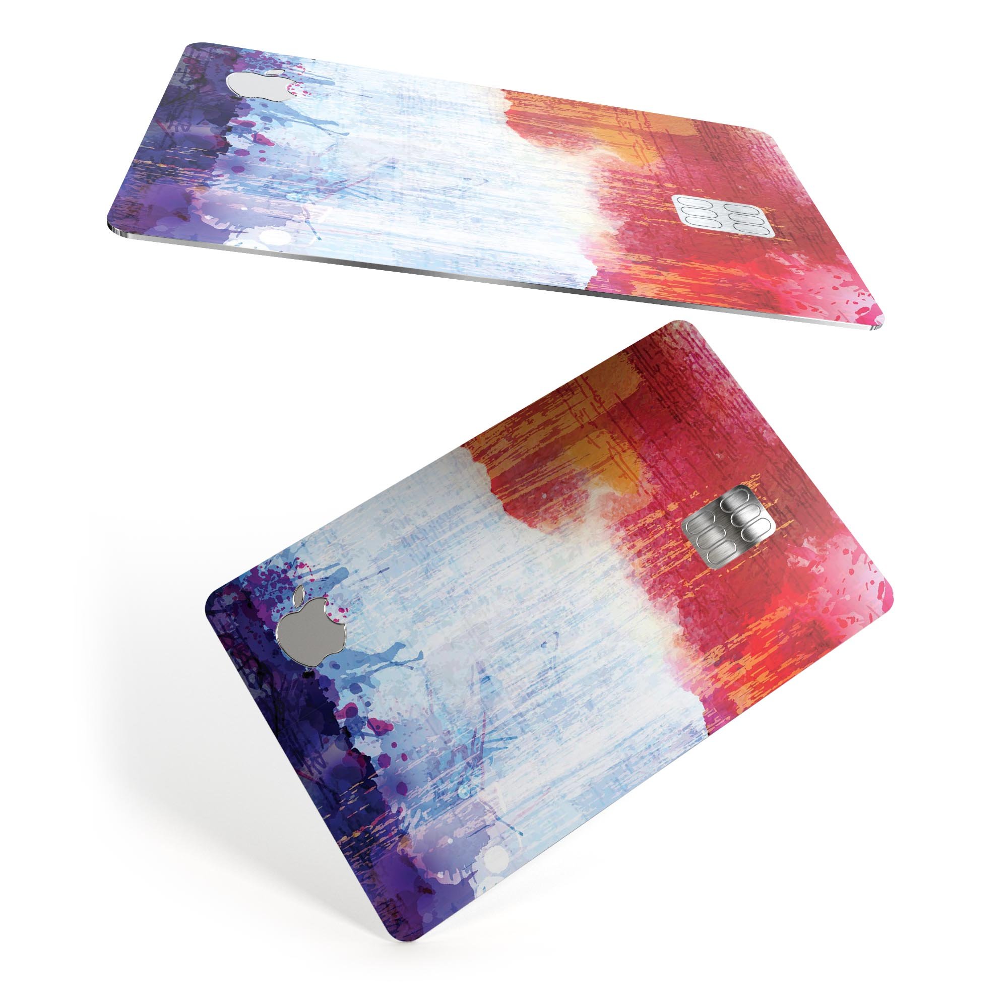 Red White & Blue Paint Splotches decal skin for Apple Card, showcasing vibrant colors and premium vinyl material.