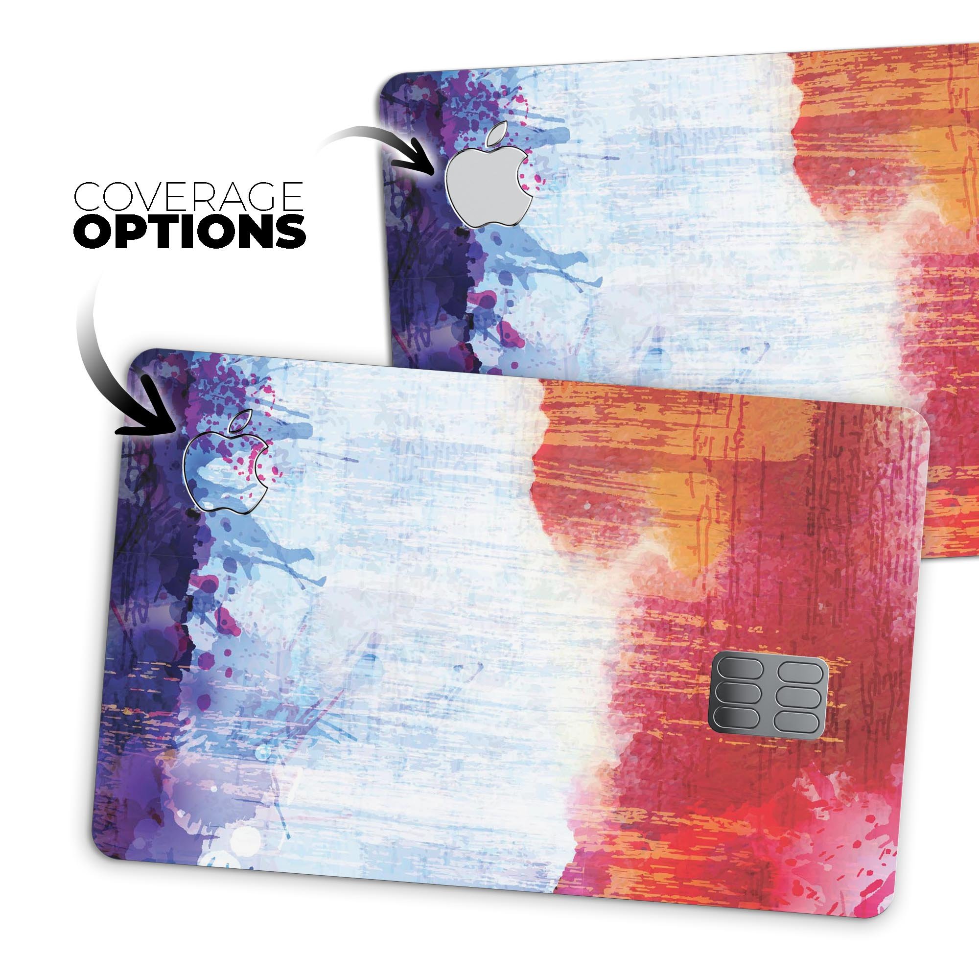 Red White & Blue Paint Splotches decal skin for Apple Card, showcasing vibrant colors and premium vinyl material.