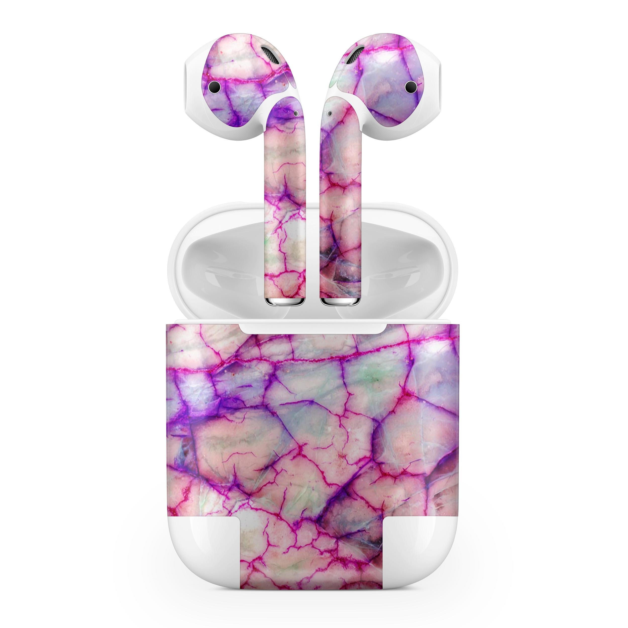 Red White Dragon Vein Agate skin decal wrap kit for Apple AirPods, showcasing vibrant colors and intricate patterns.