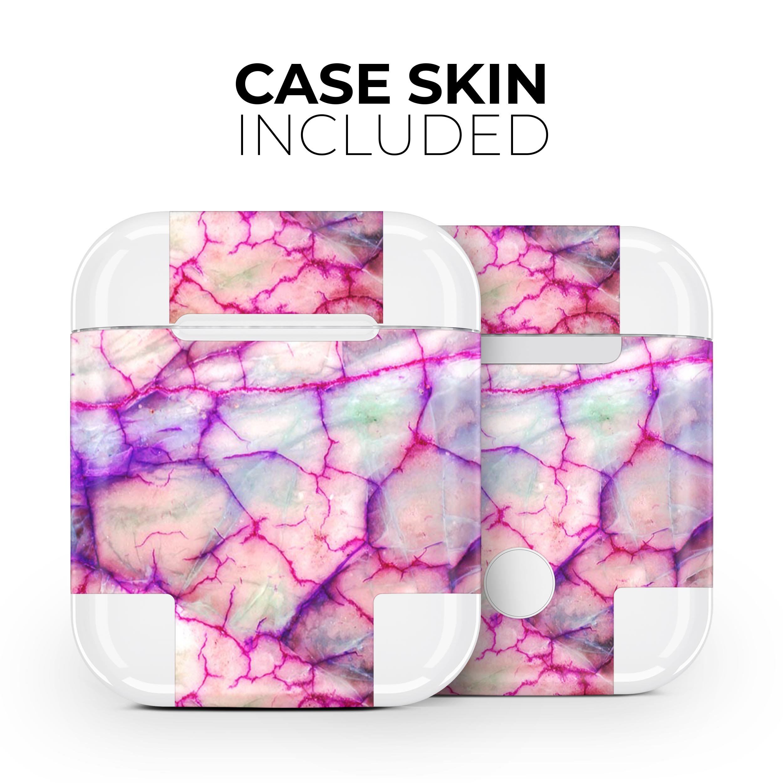 Red White Dragon Vein Agate skin decal wrap kit for Apple AirPods, showcasing vibrant colors and intricate patterns.