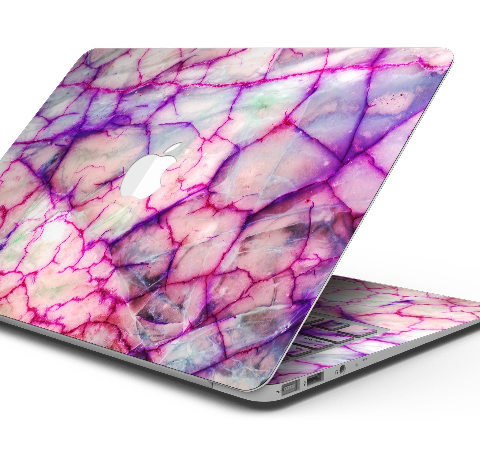 Red White Dragon Vein Agate Skin Decal Wrap Kit for MacBook, showcasing vibrant colors and a sleek design.