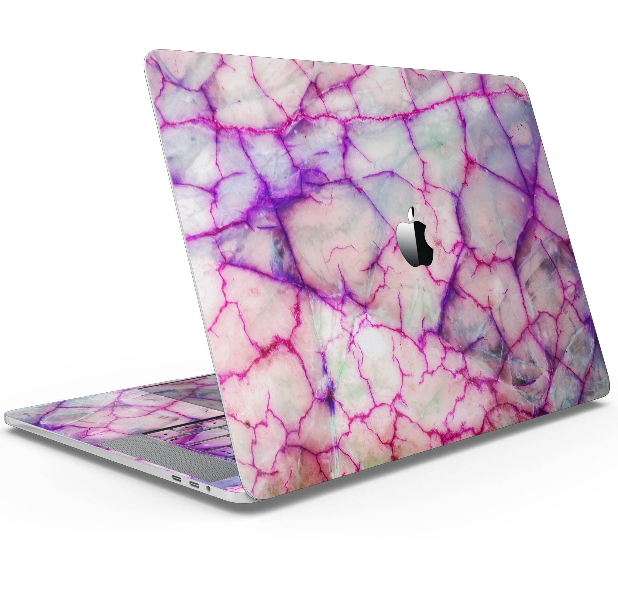 Red White Dragon Vein Agate Skin Decal Wrap Kit for MacBook, showcasing vibrant colors and a sleek design.