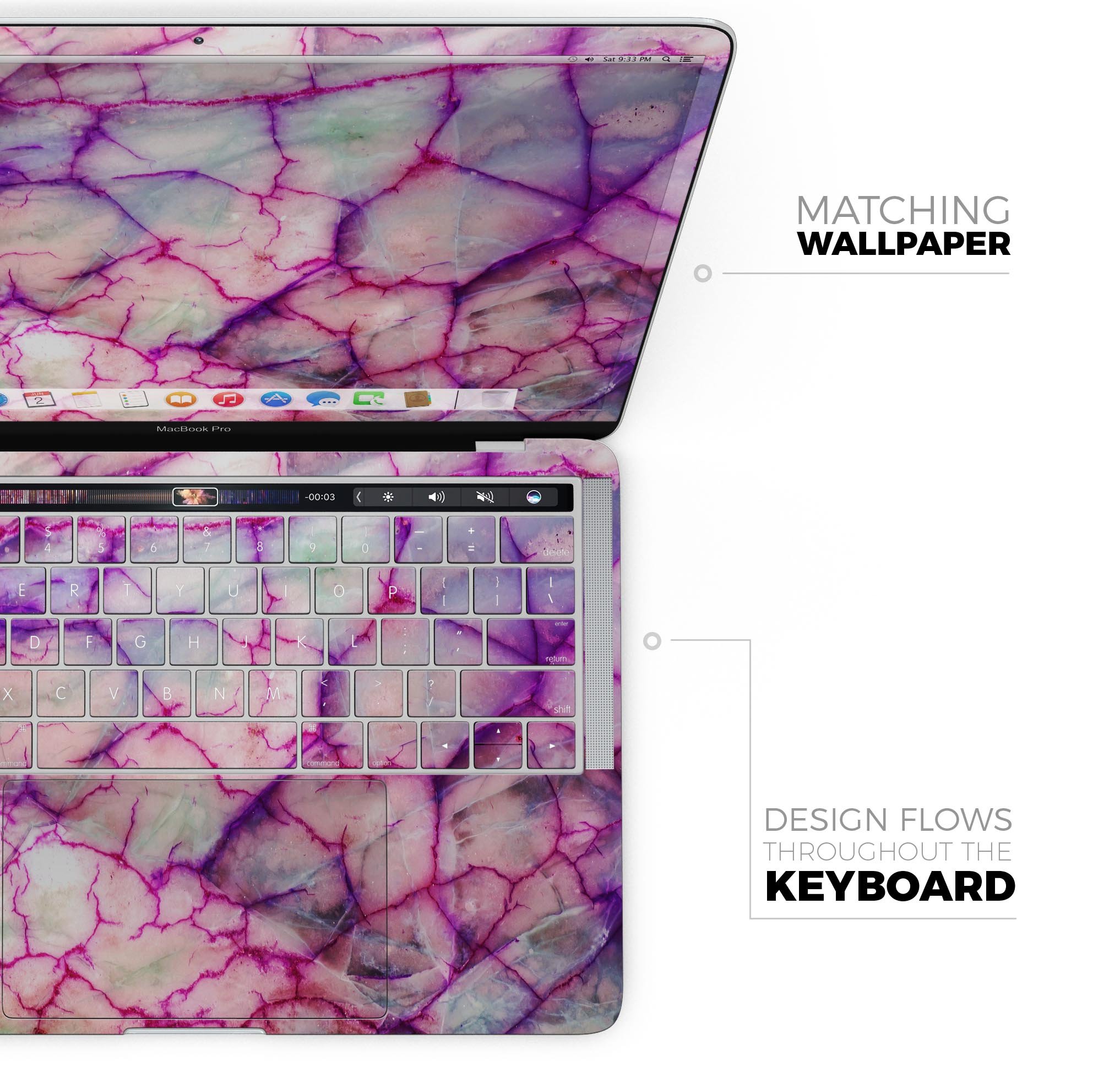 Red White Dragon Vein Agate Skin Decal Wrap Kit for MacBook, showcasing vibrant colors and a sleek design.