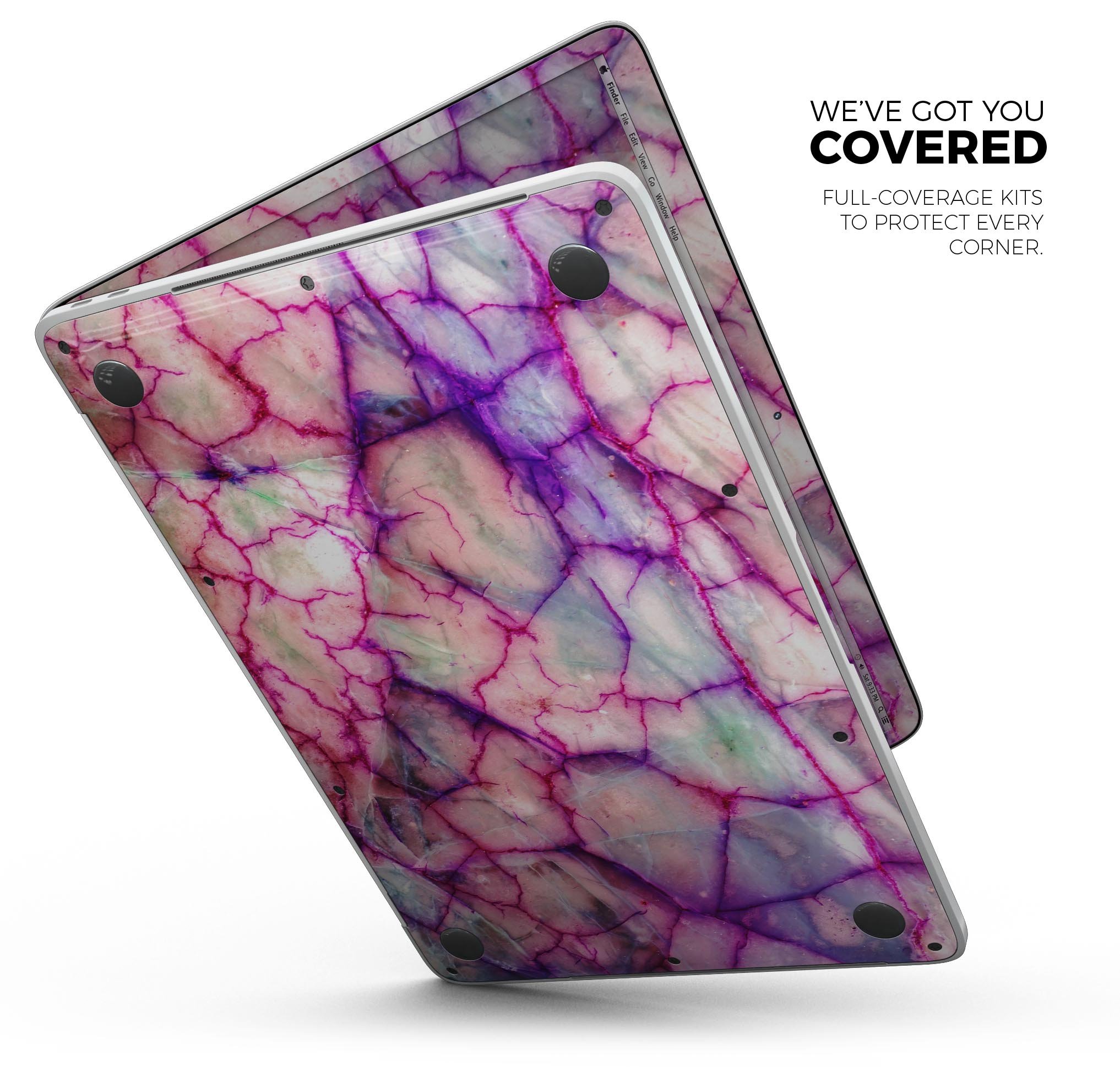 Red White Dragon Vein Agate Skin Decal Wrap Kit for MacBook, showcasing vibrant colors and a sleek design.