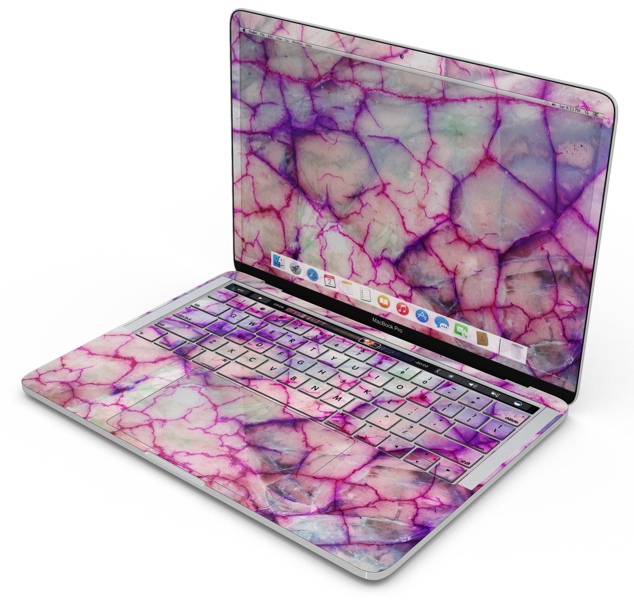 Red White Dragon Vein Agate Skin Decal Wrap Kit for MacBook, showcasing vibrant colors and a sleek design.