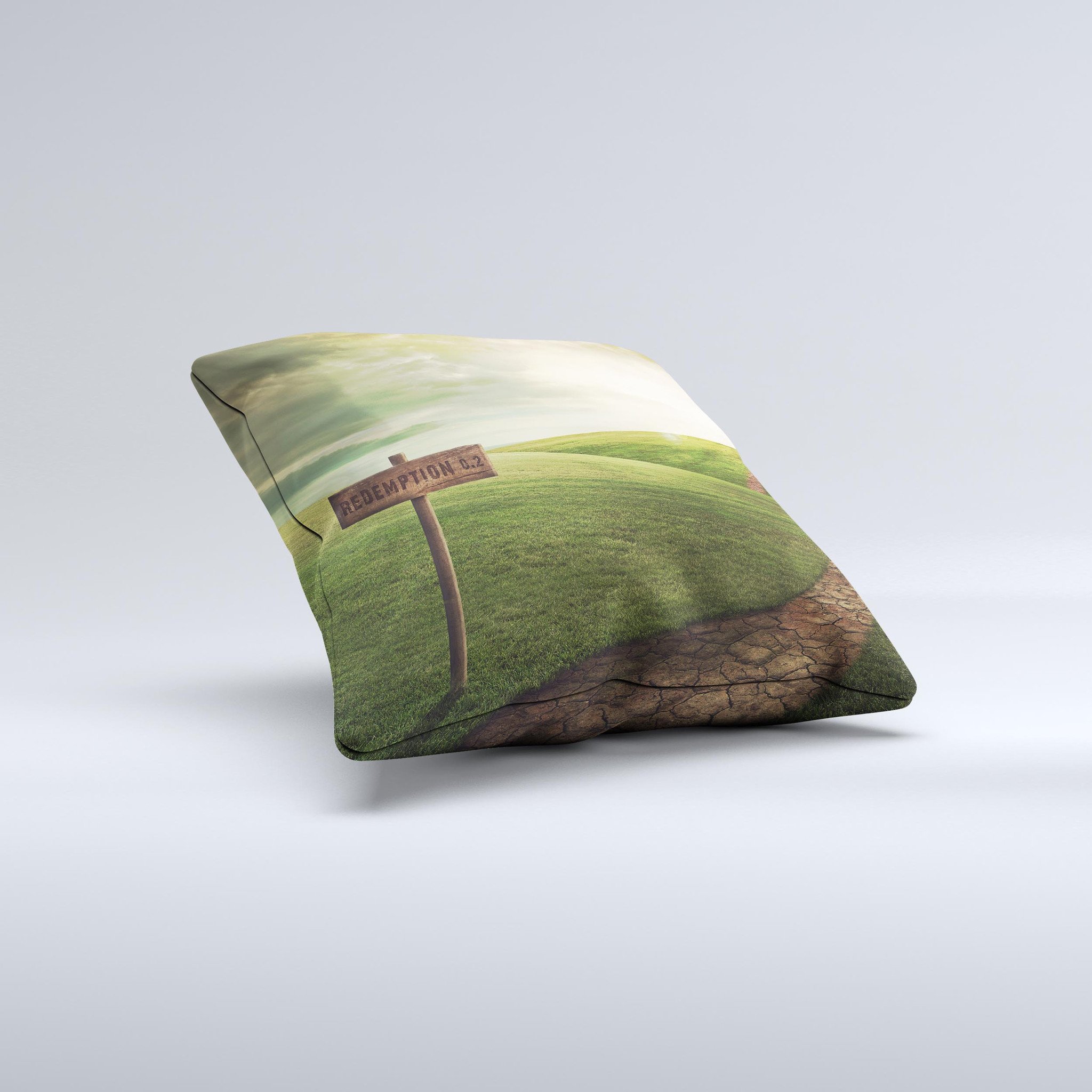 Handcrafted Redemption Hill Ink-Fuzed Decorative Throw Pillow with unique design, high thread count covering, and soft polyester filling.