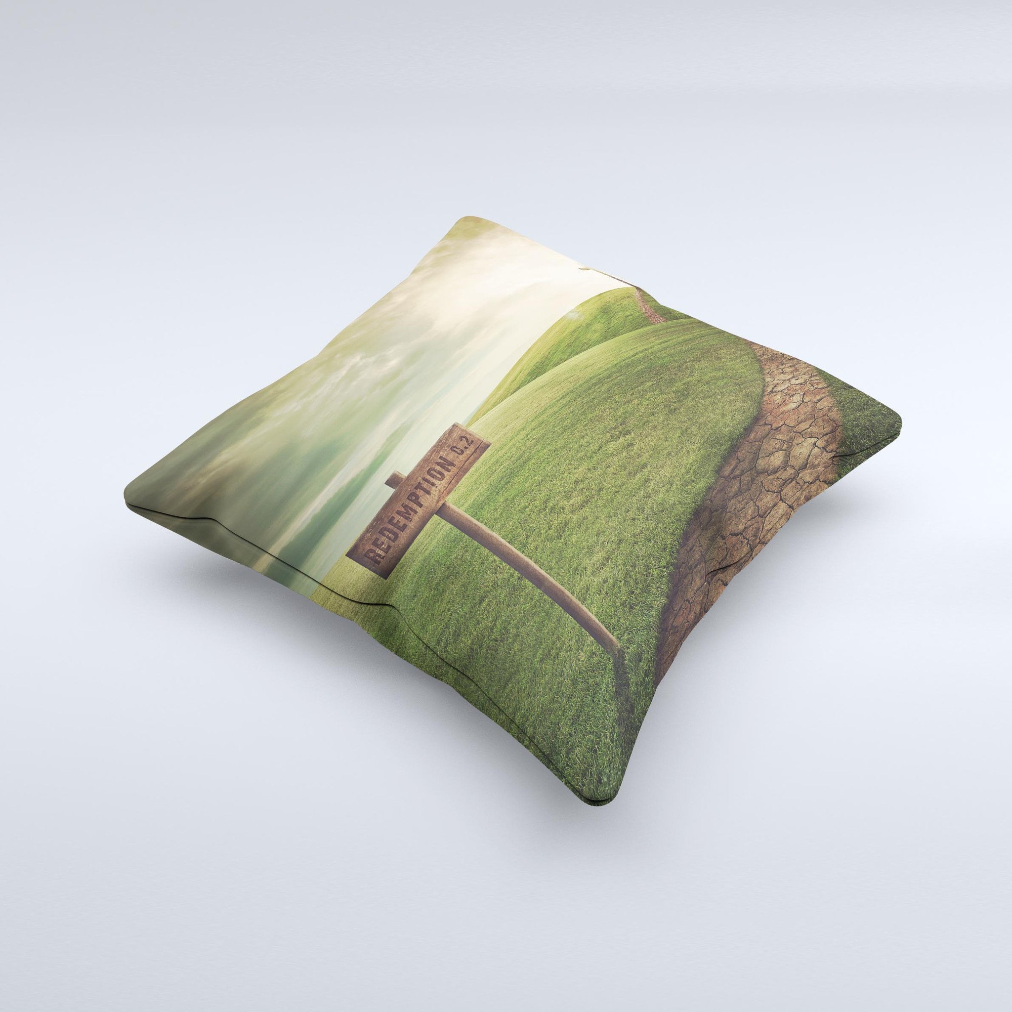 Handcrafted Redemption Hill Ink-Fuzed Decorative Throw Pillow with unique design, high thread count covering, and soft polyester filling.