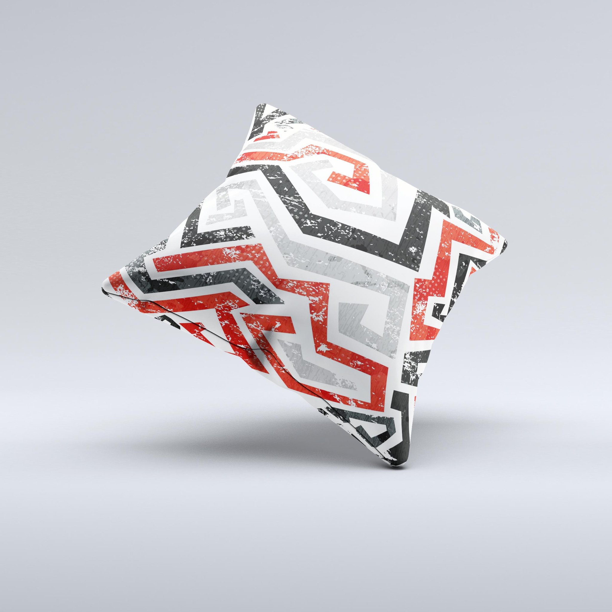 Red-Gray-Black Abstract V3 Pattern Ink-Fuzed Decorative Throw Pillow showcasing unique design and high-quality fabric.