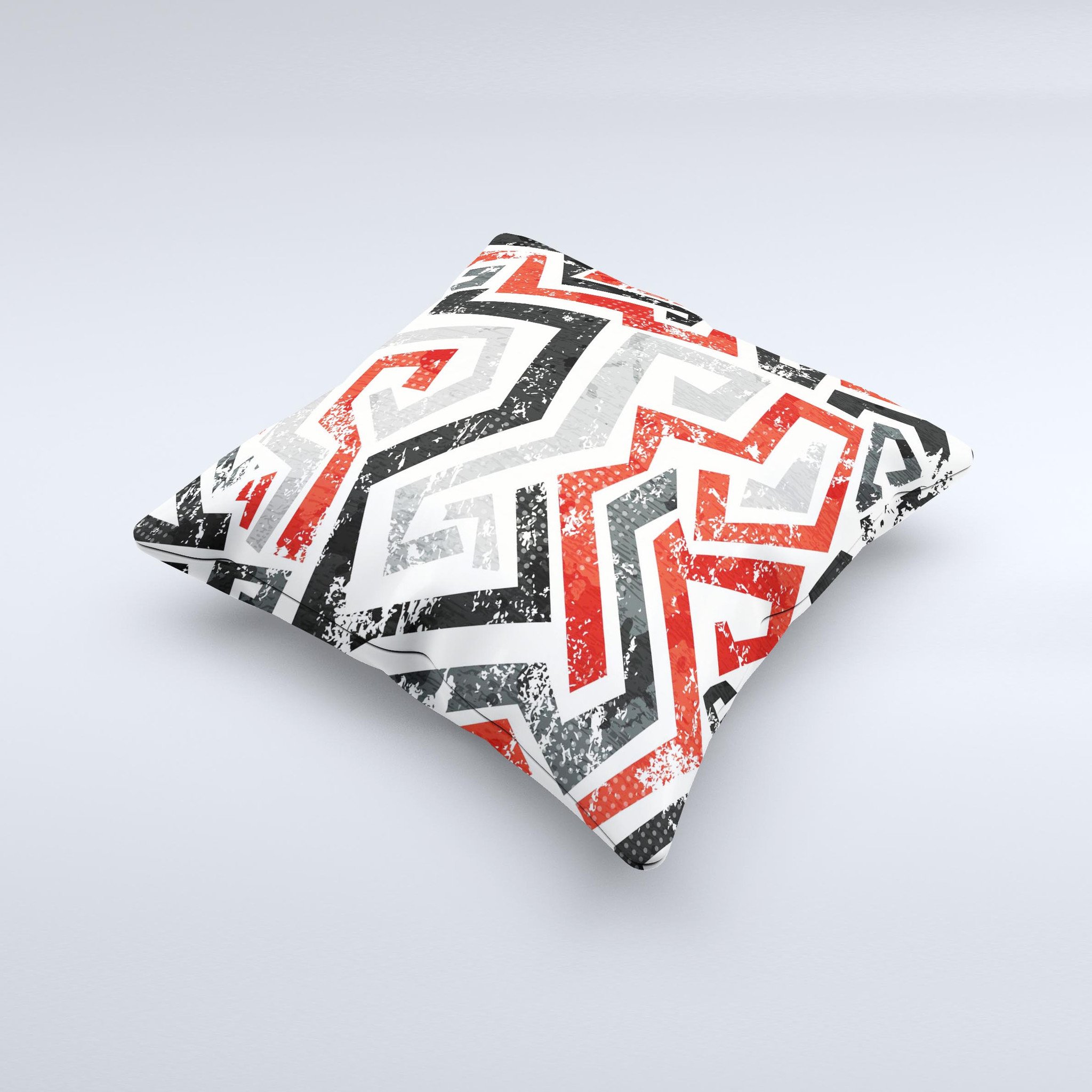 Red-Gray-Black Abstract V3 Pattern Ink-Fuzed Decorative Throw Pillow showcasing unique design and high-quality fabric.