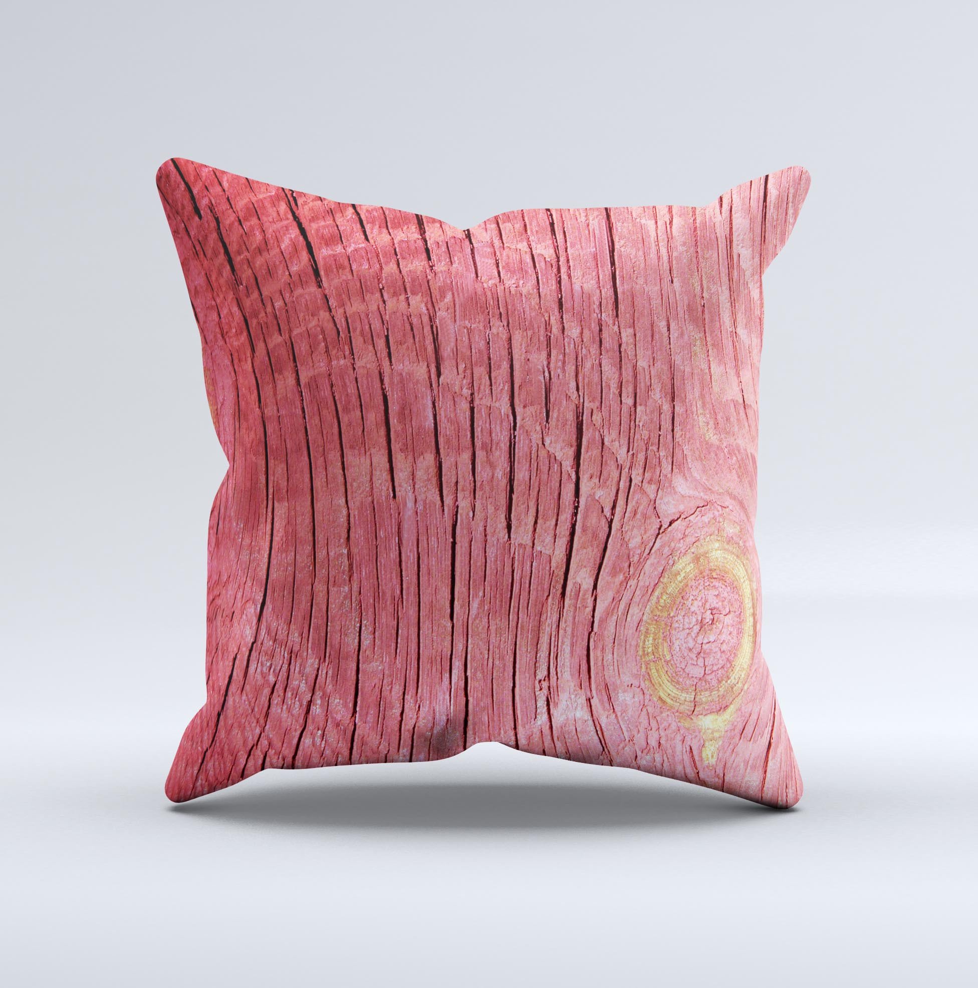 Handcrafted Red-Wood with Yellow Knot Ink-Fuzed Decorative Throw Pillow showcasing unique design and high-quality fabric.