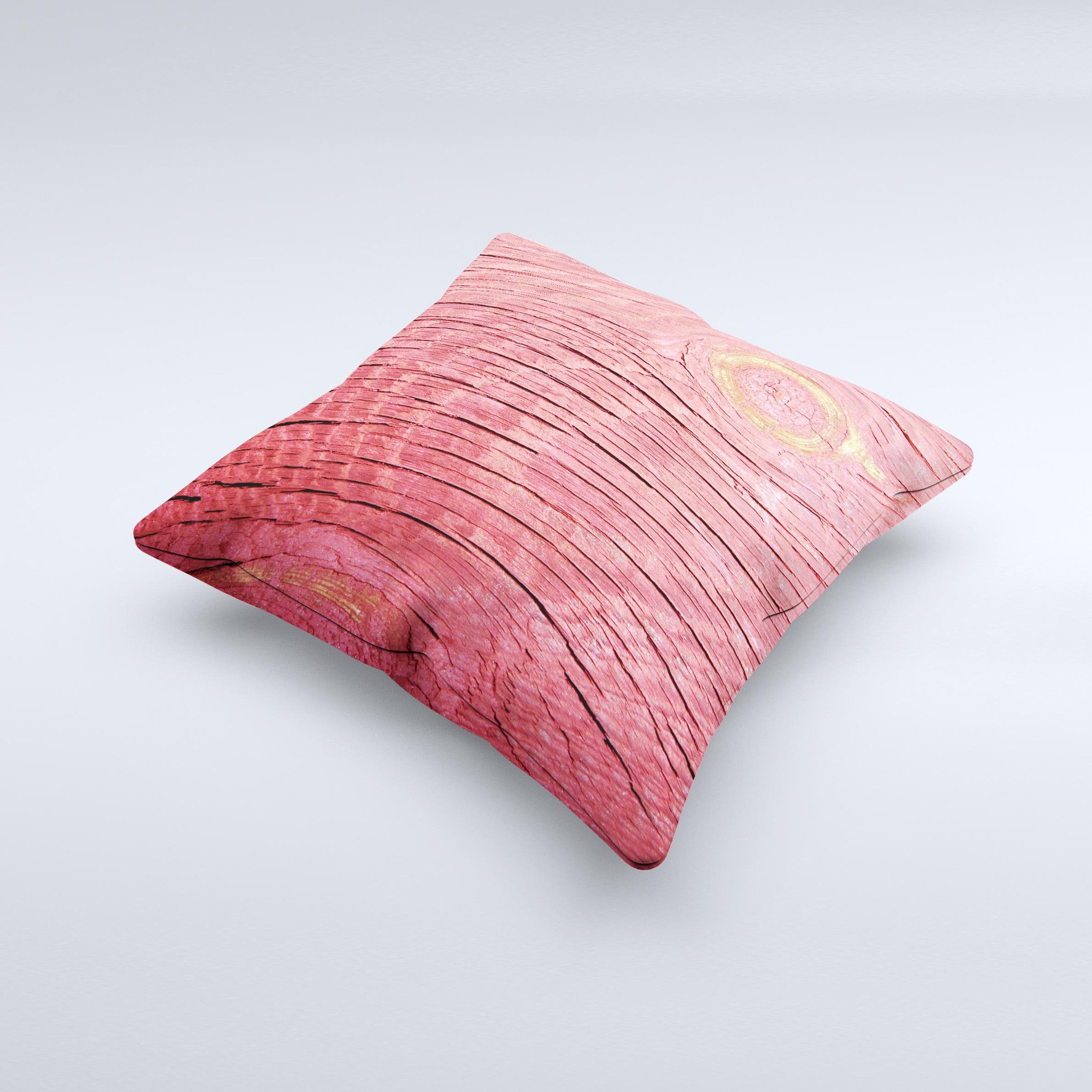 Handcrafted Red-Wood with Yellow Knot Ink-Fuzed Decorative Throw Pillow showcasing unique design and high-quality fabric.