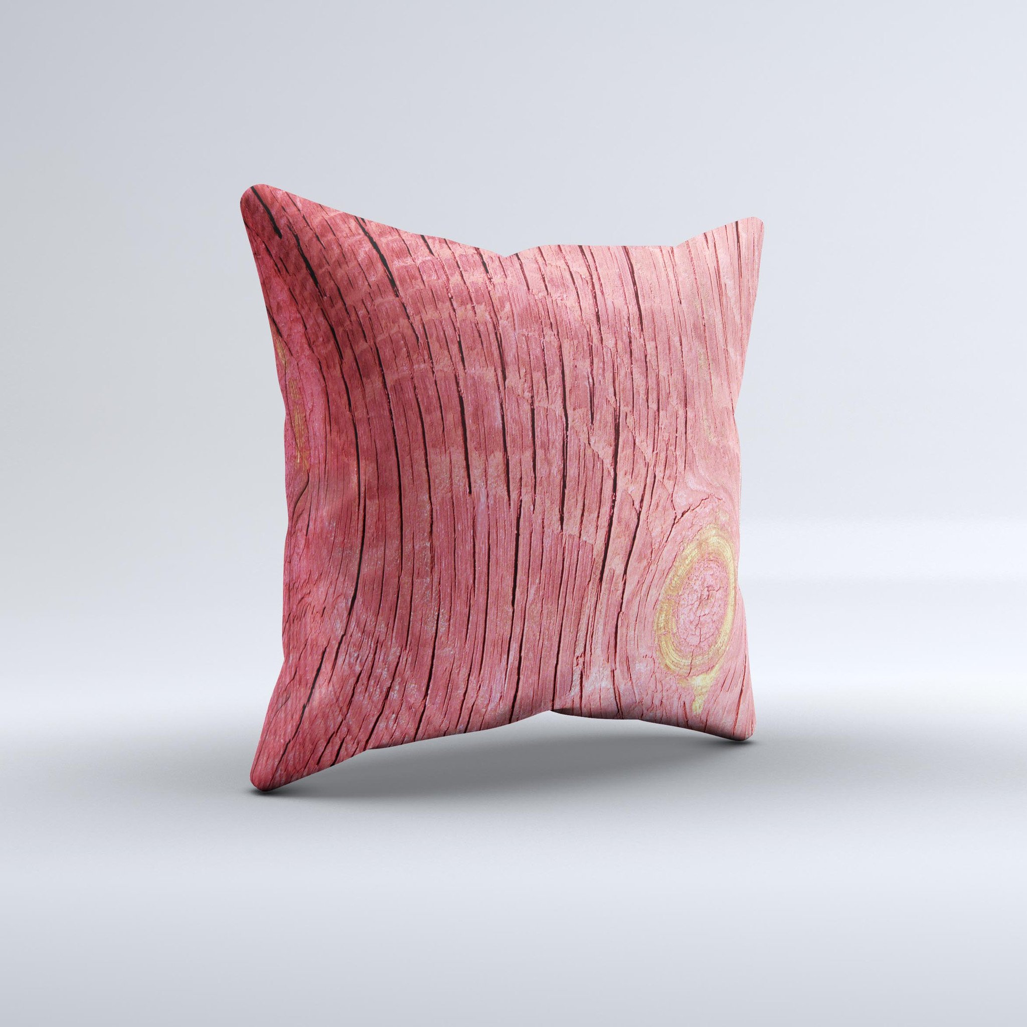 Handcrafted Red-Wood with Yellow Knot Ink-Fuzed Decorative Throw Pillow showcasing unique design and high-quality fabric.