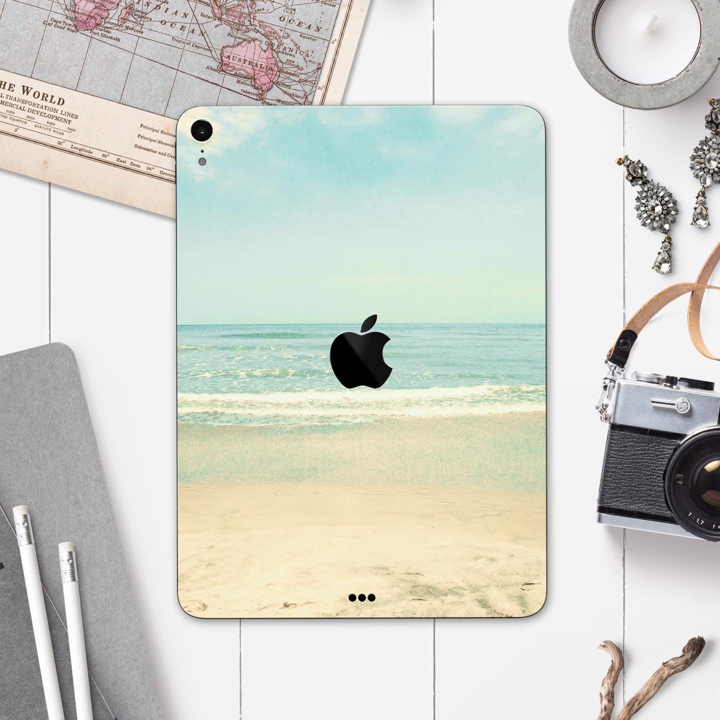 Relaxed Beach full body skin decal for Apple iPad Pro 12.9", showcasing vibrant beach design and premium quality materials.