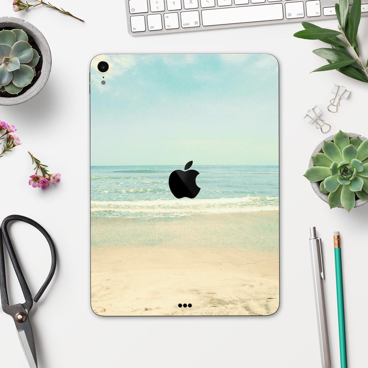 Relaxed Beach full body skin decal for Apple iPad Pro 12.9", showcasing vibrant beach design and premium quality materials.