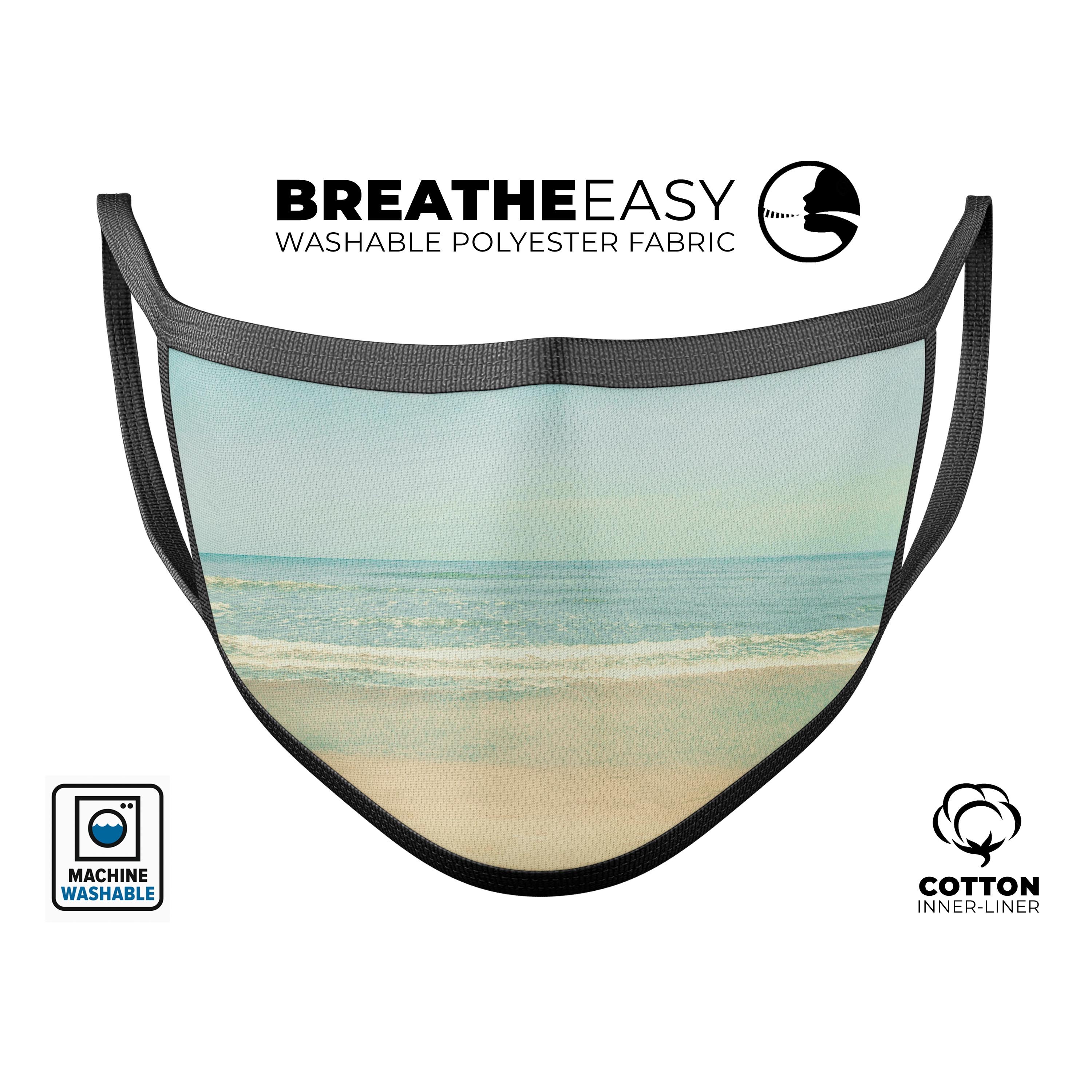 Relaxed Beach mouth cover, unisex anti-dust cotton blend mask with adjustable ear loops, made in the USA.