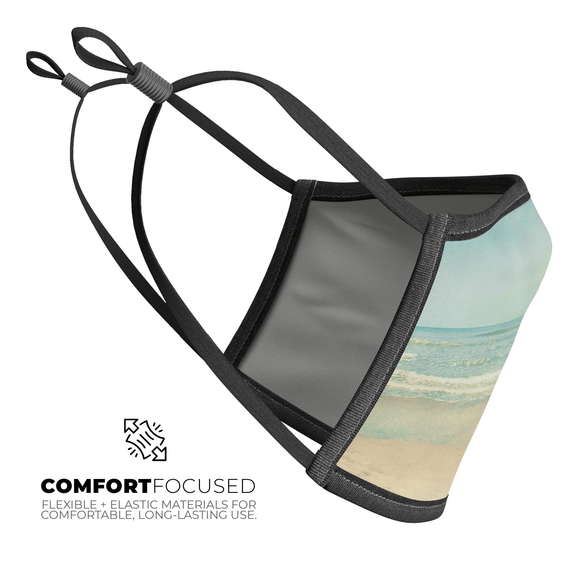 Relaxed Beach mouth cover, unisex anti-dust cotton blend mask with adjustable ear loops, made in the USA.