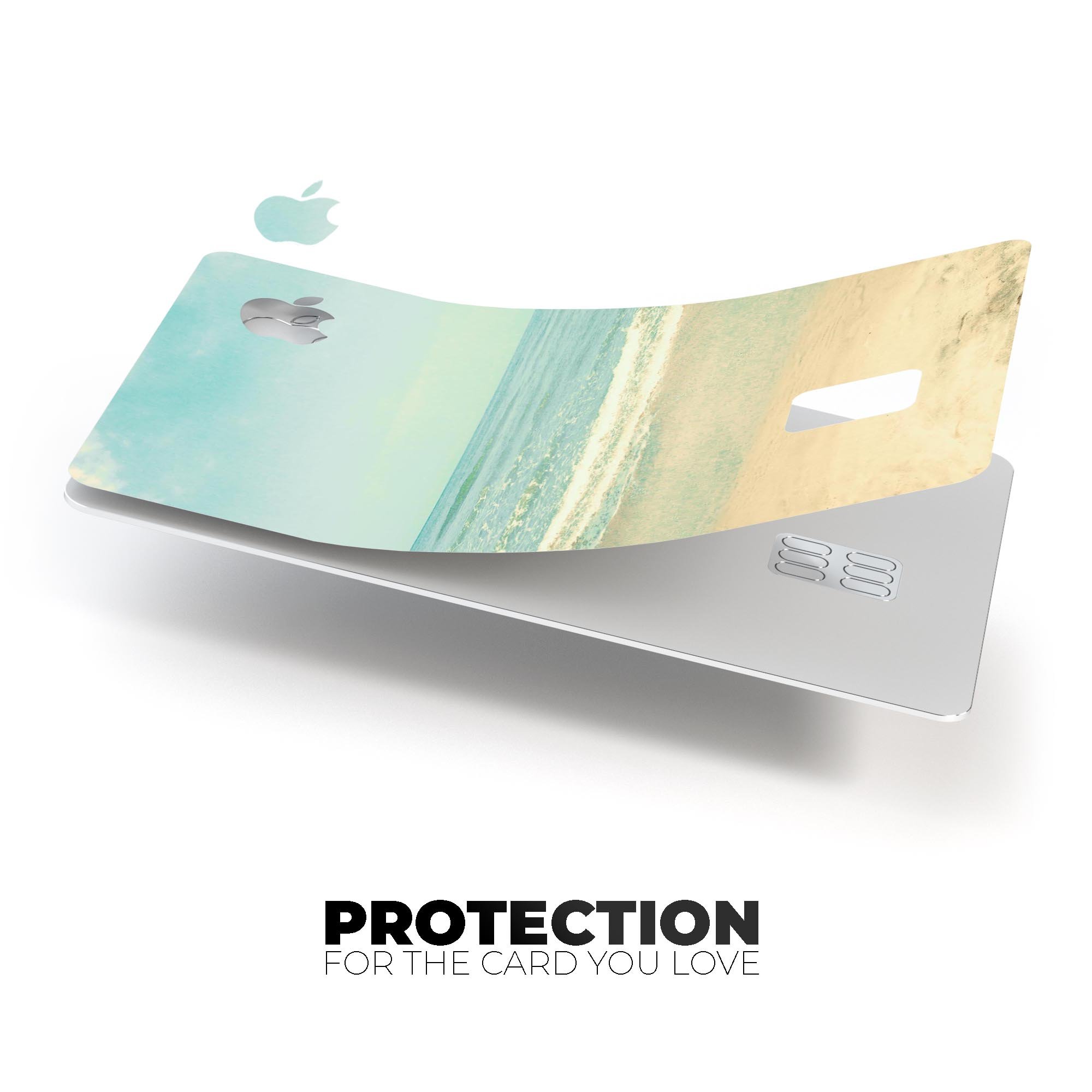 Relaxed Beach Premium Protective Decal Skin-Kit for Apple Card, showcasing its vibrant design and protective features.