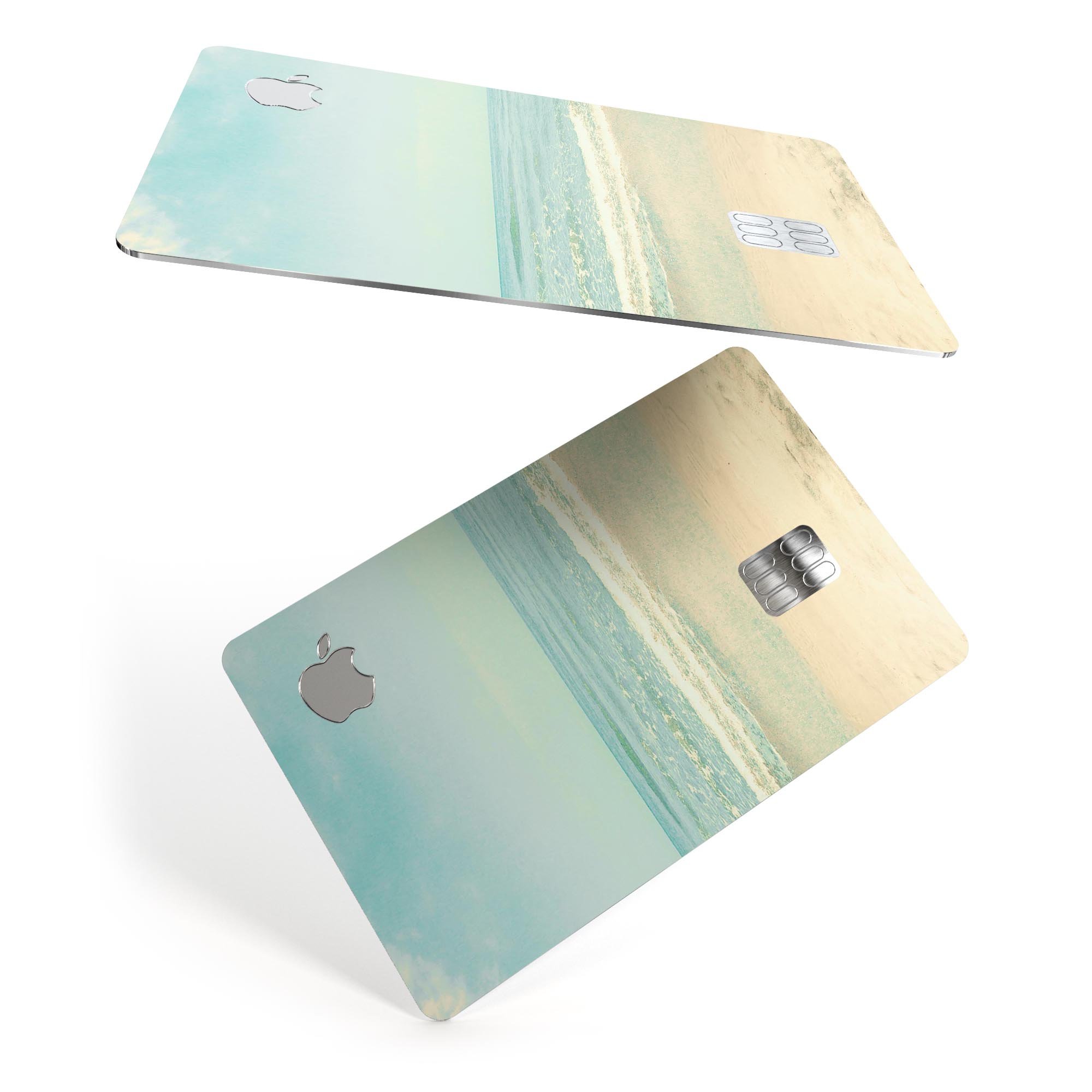 Relaxed Beach Premium Protective Decal Skin-Kit for Apple Card, showcasing its vibrant design and protective features.