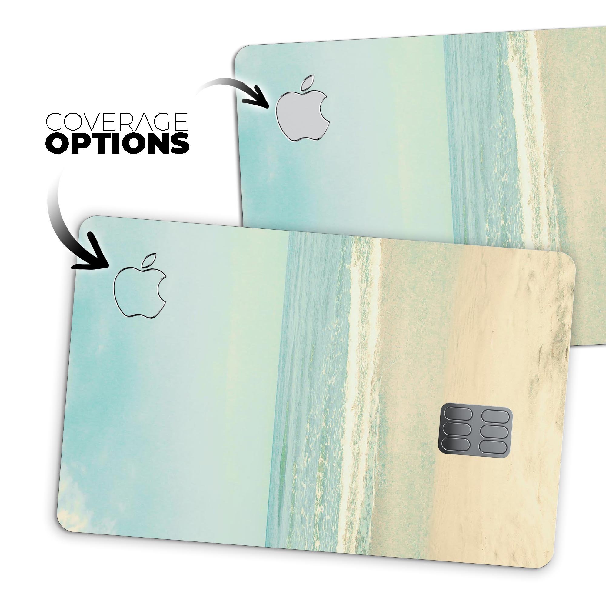 Relaxed Beach Premium Protective Decal Skin-Kit for Apple Card, showcasing its vibrant design and protective features.