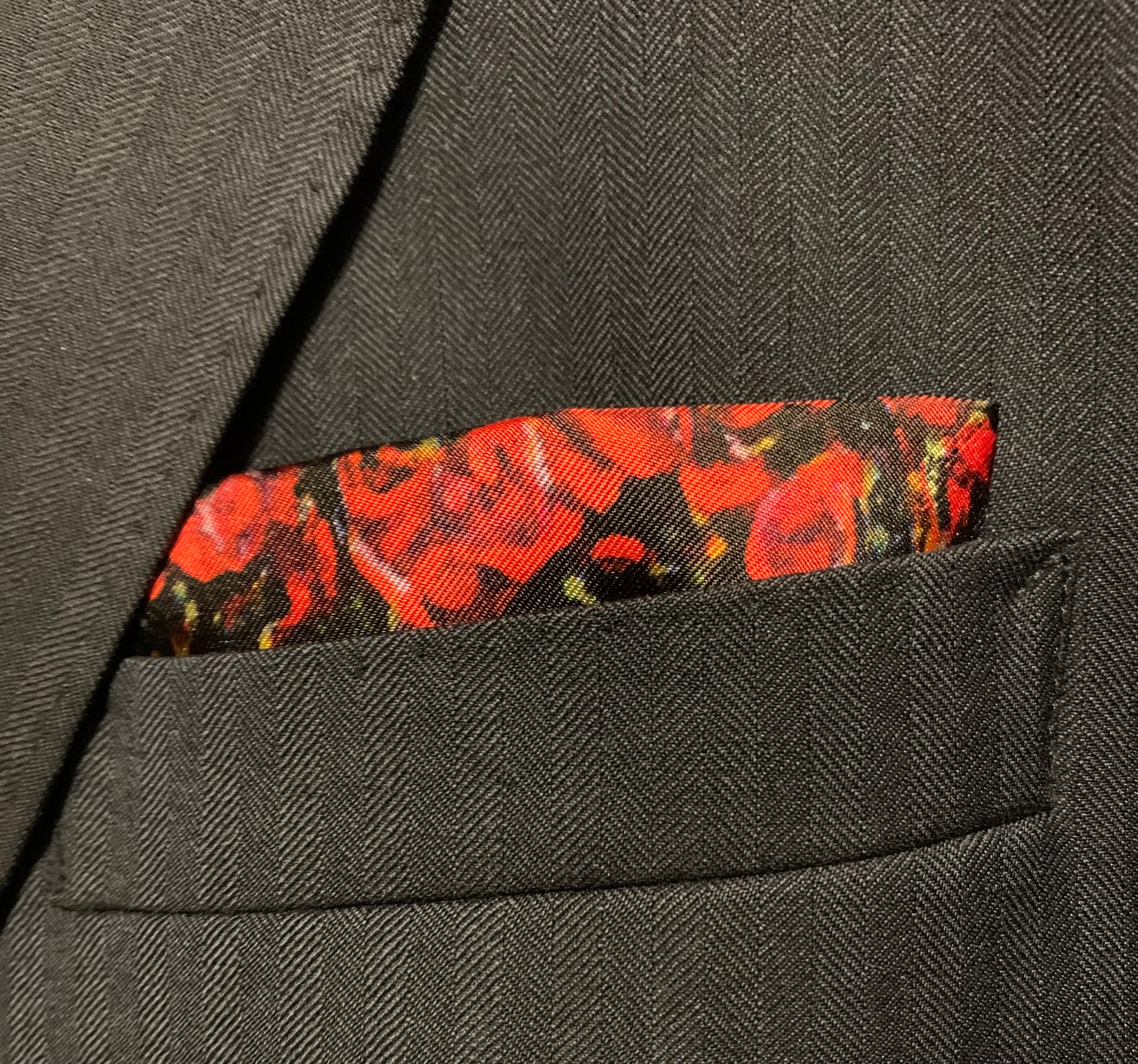 A luxurious Remember The Fallen Pocket Square made of 100% silk, featuring a design that honors the sacrifices of Armed Forces members.