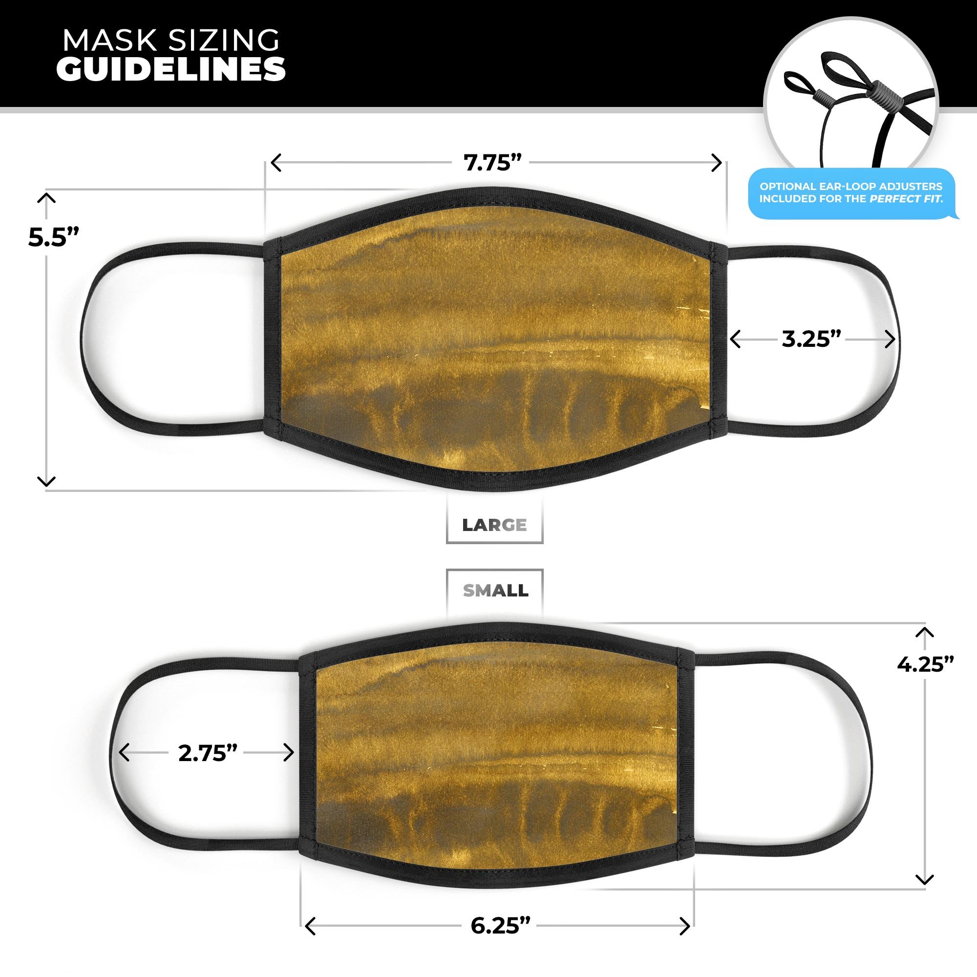 Resting Golden Sediment Mouth Cover, a stylish unisex anti-dust face mask made in the USA, featuring adjustable ear-loops and a comfortable cotton interior.