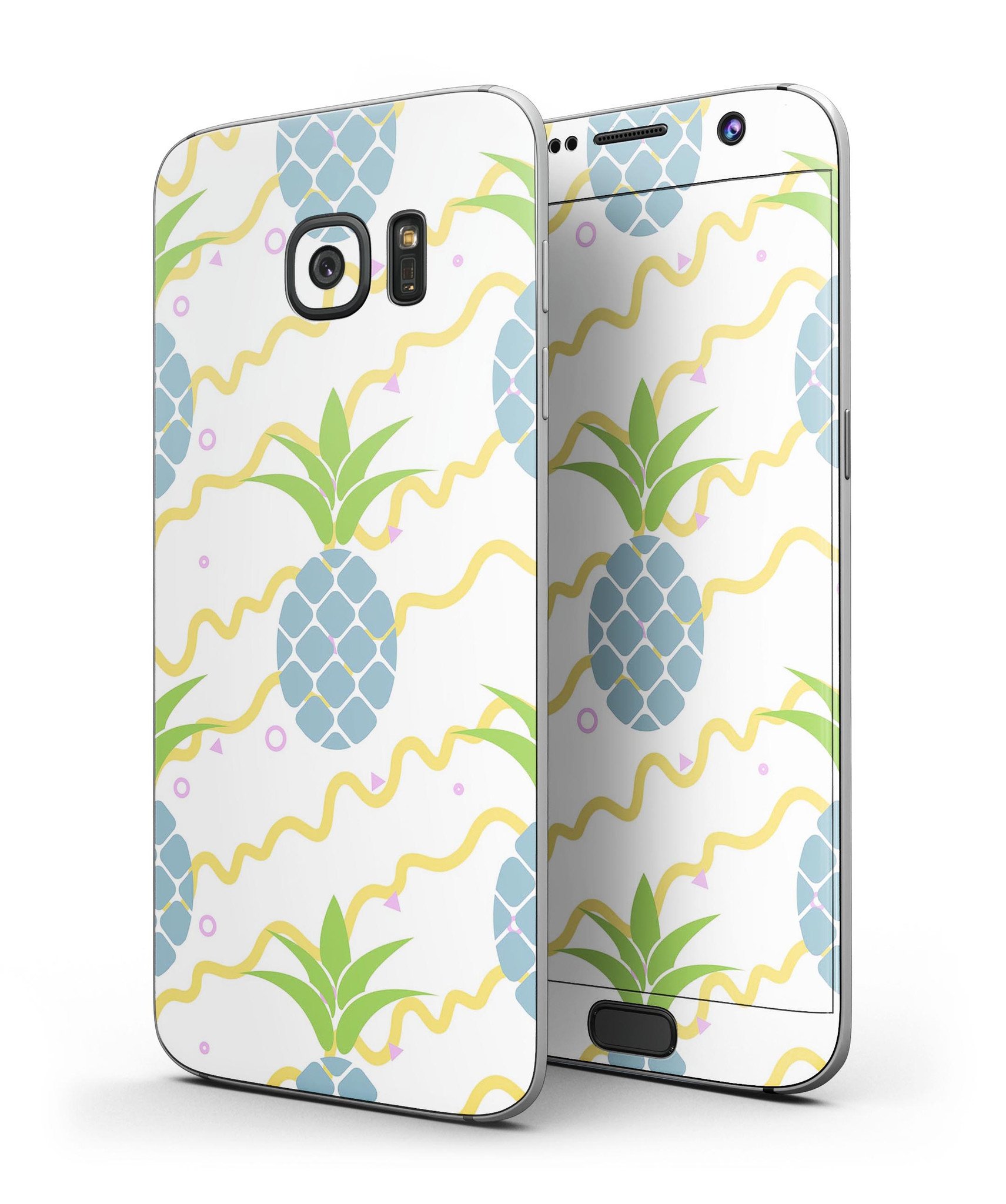 Retro Blue Pineapples Full Body Skin-Kit for Samsung Galaxy S7, showcasing vibrant pineapple design on premium vinyl.