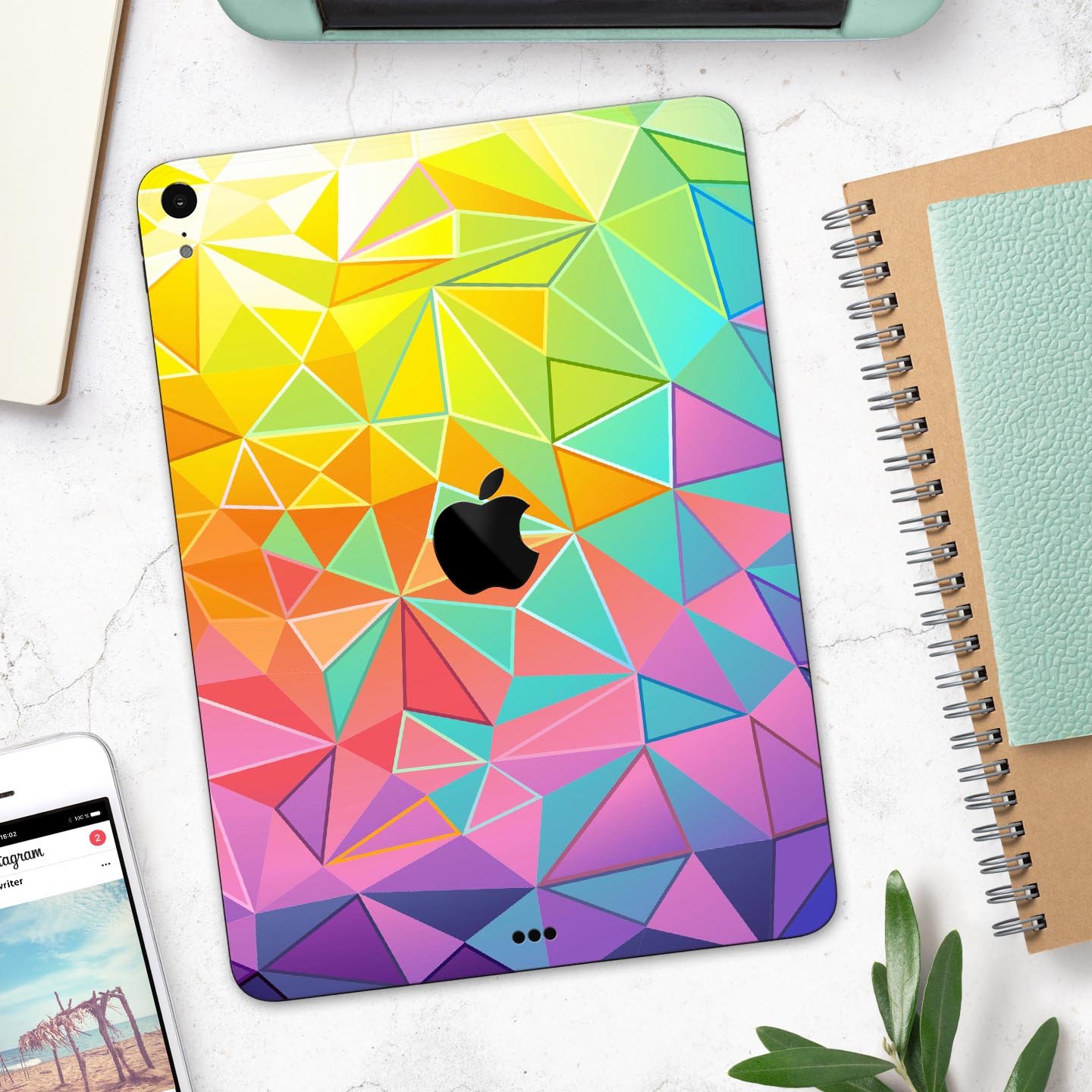 Retro Geometric full body skin decal for Apple iPad Pro 12.9", showcasing vibrant geometric patterns and premium 3M material.