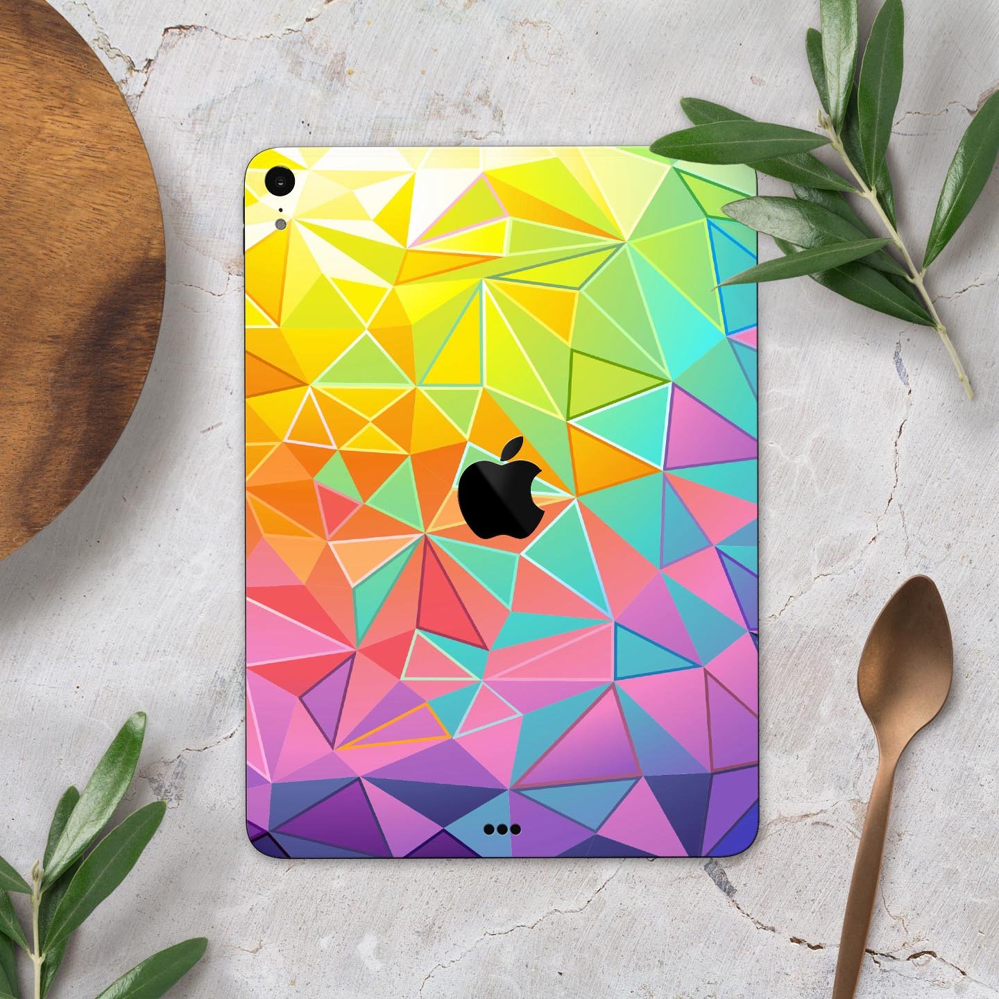 Retro Geometric full body skin decal for Apple iPad Pro 12.9", showcasing vibrant geometric patterns and premium 3M material.