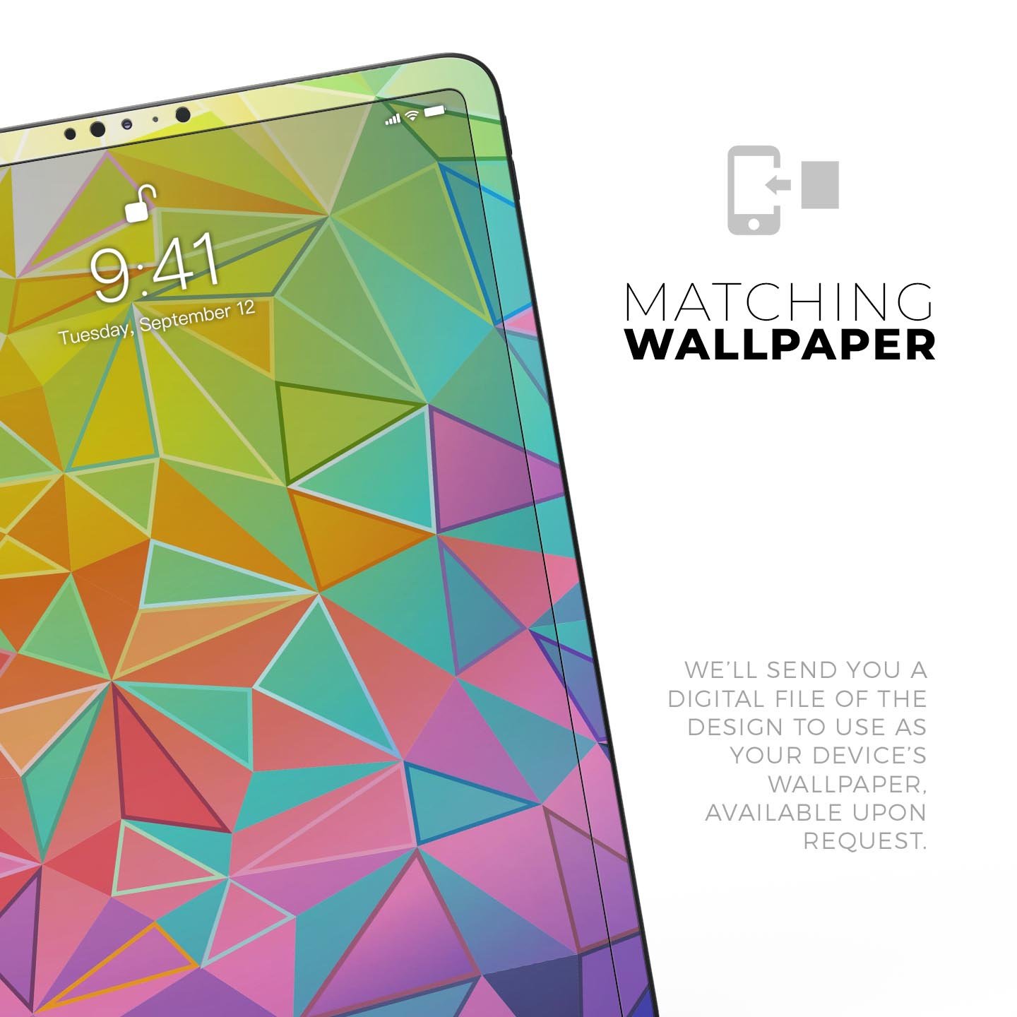 Retro Geometric full body skin decal for Apple iPad Pro 12.9", showcasing vibrant geometric patterns and premium 3M material.