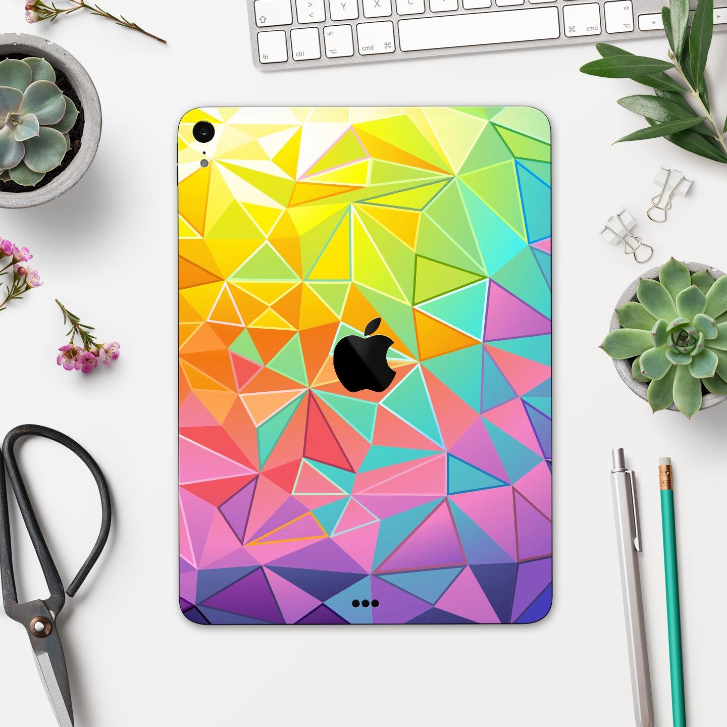 Retro Geometric full body skin decal for Apple iPad Pro 12.9", showcasing vibrant geometric patterns and premium 3M material.