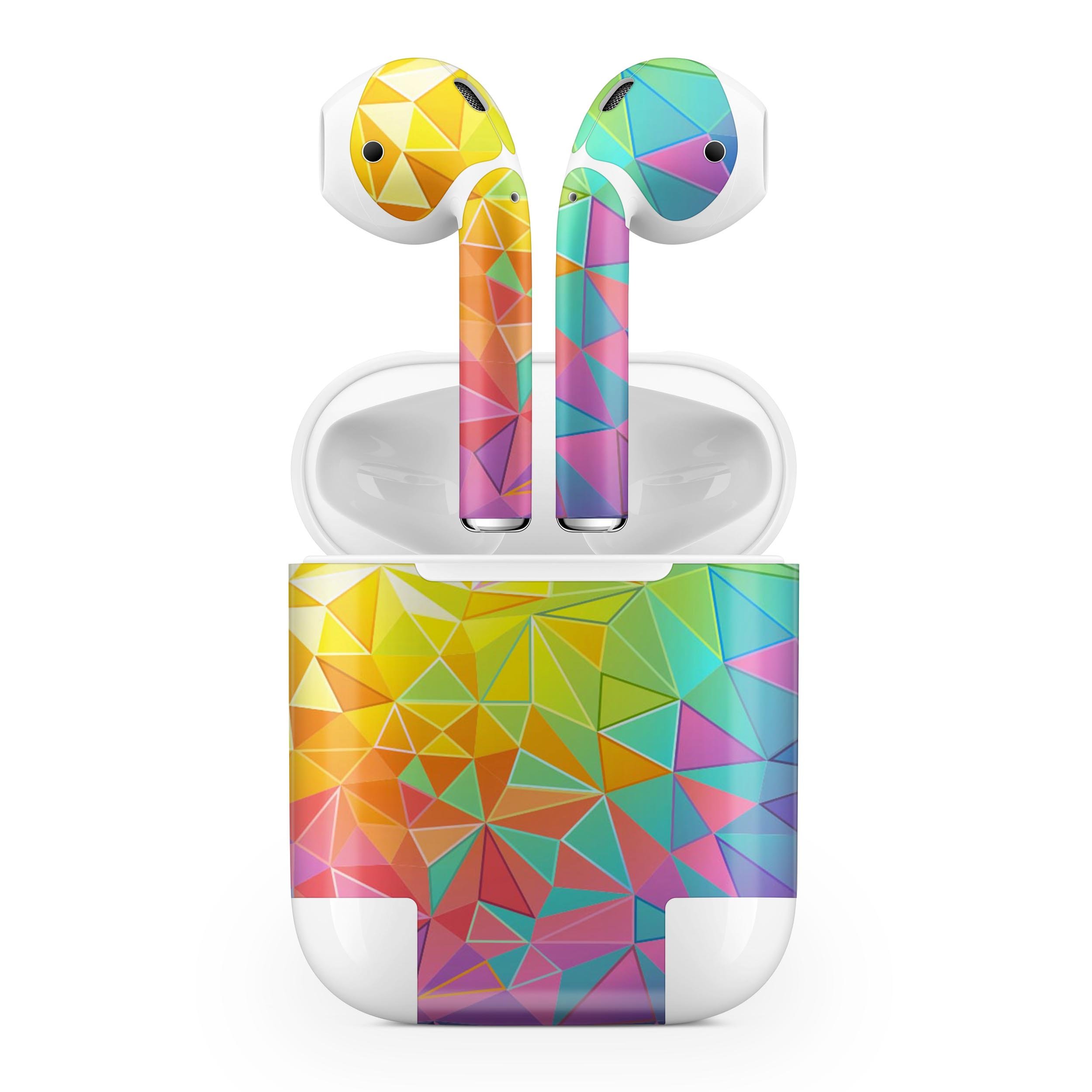 Retro Geometric skin decal wrap kit for Apple AirPods, showcasing vibrant geometric patterns and high-quality finish.