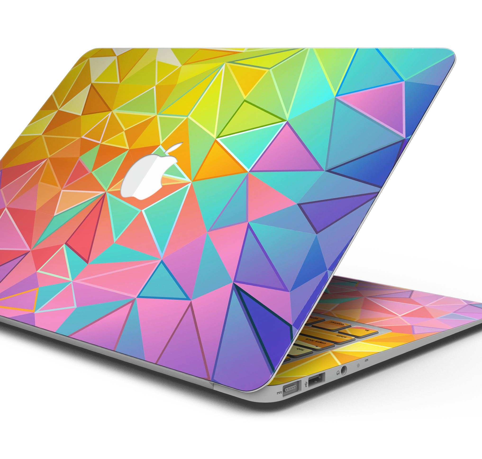 Retro Geometric Skin Decal Wrap Kit for Apple MacBook, showcasing vibrant geometric patterns and a sleek design.