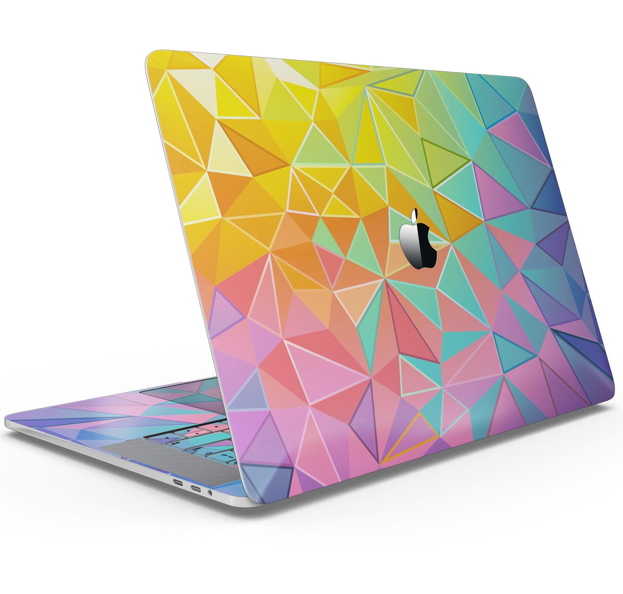 Retro Geometric Skin Decal Wrap Kit for Apple MacBook, showcasing vibrant geometric patterns and a sleek design.