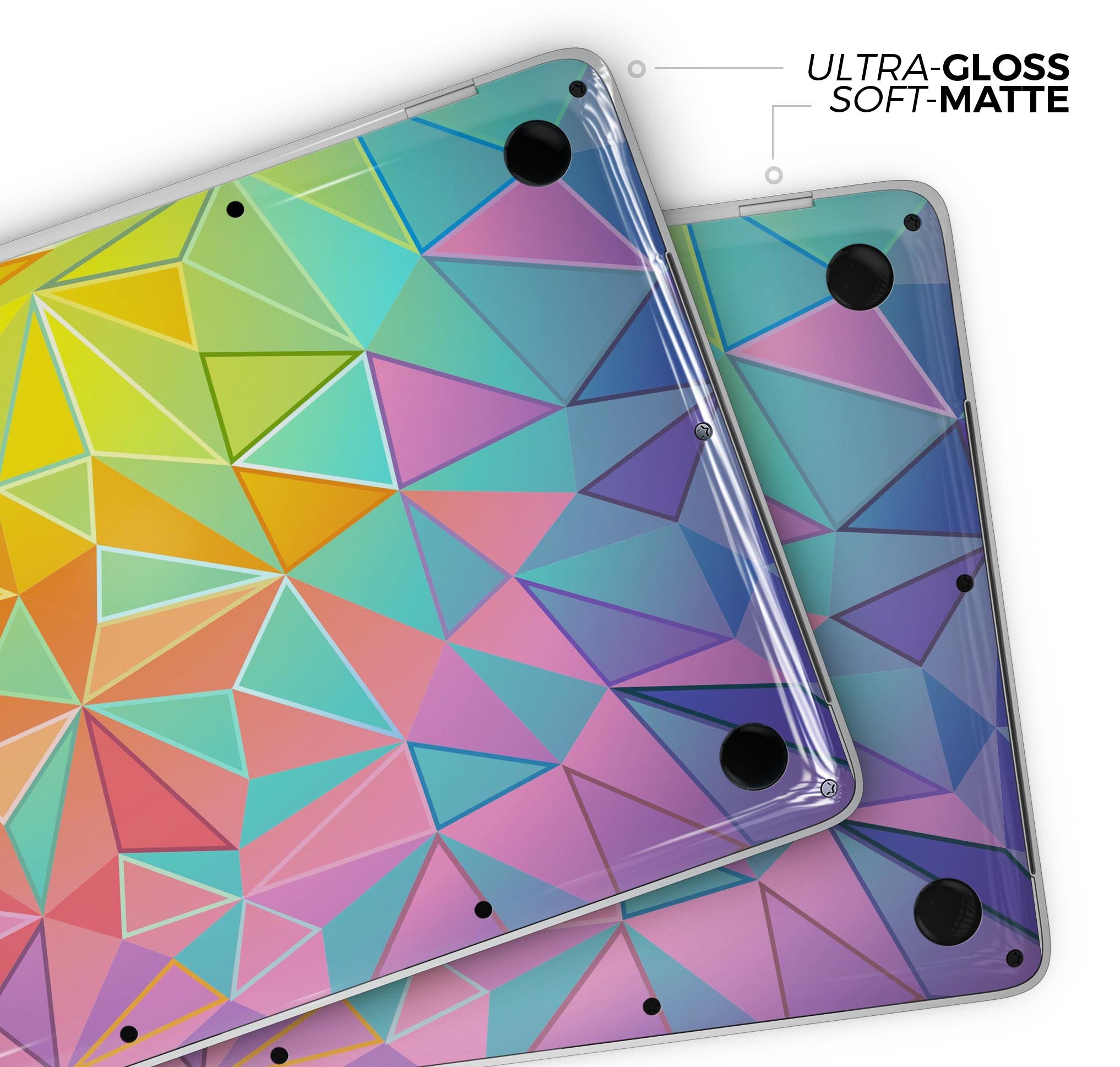 Retro Geometric Skin Decal Wrap Kit for Apple MacBook, showcasing vibrant geometric patterns and a sleek design.