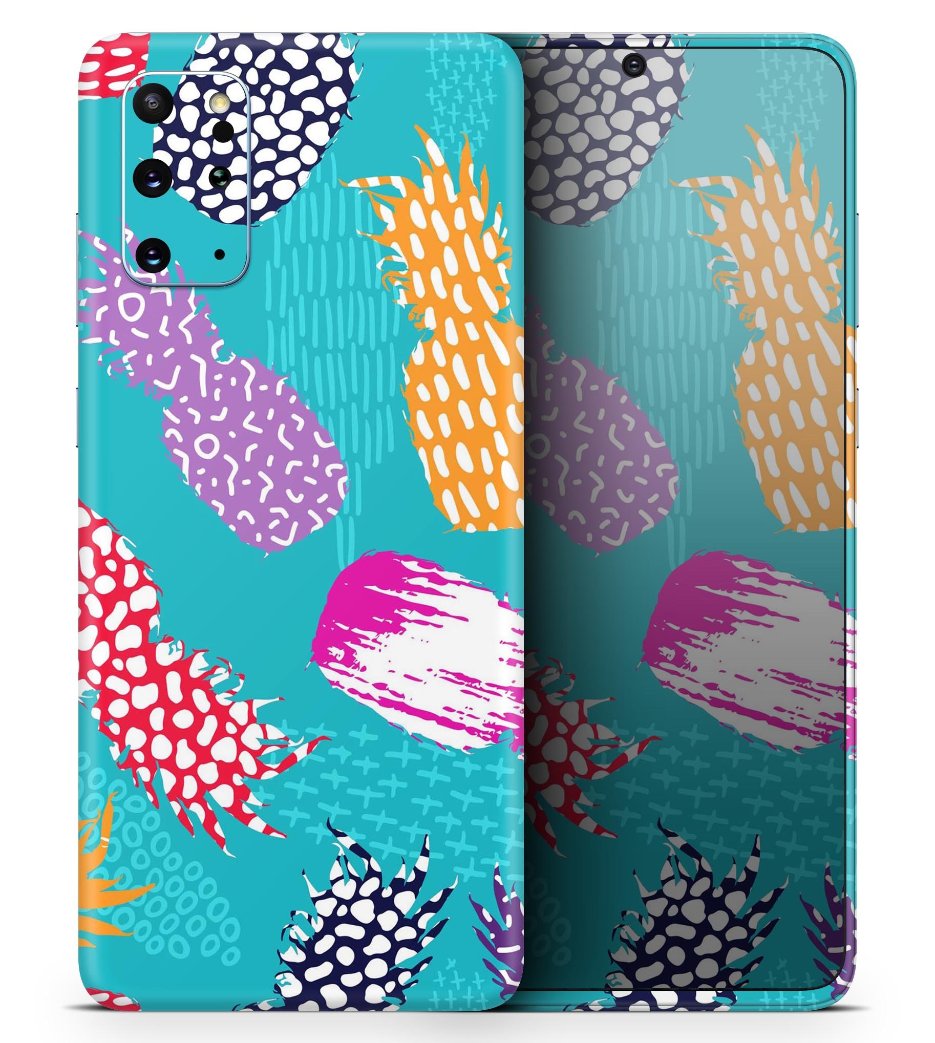 Retro Summer Pineapple Skin-Kit for Samsung Galaxy S-Series, showcasing vibrant tropical design and premium vinyl material.