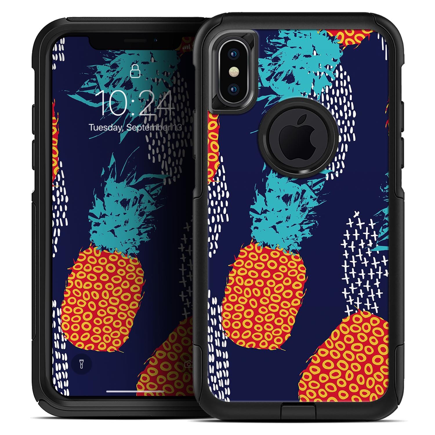 Retro Summer Pineapple v4 Skin Kit for iPhone OtterBox Cases featuring vibrant pineapple design.