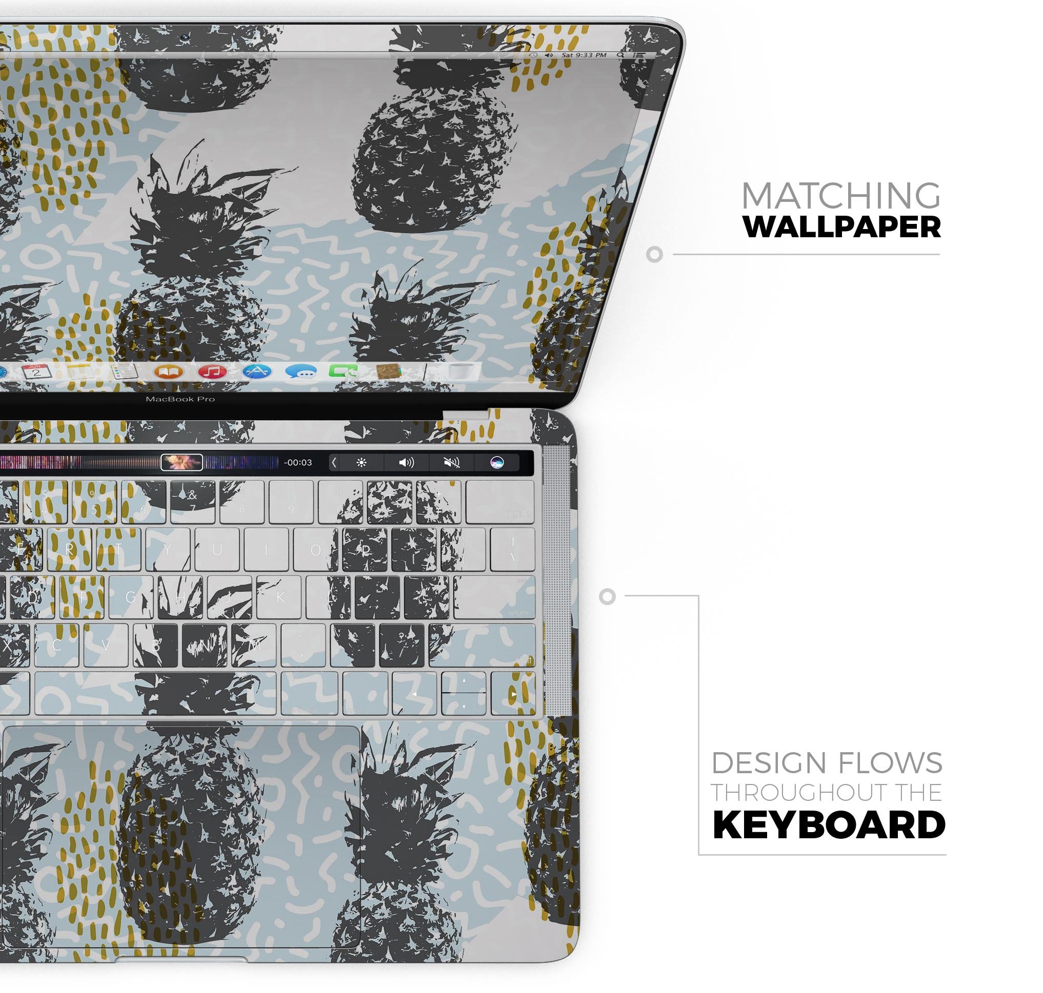 Retro Summer Pineapple skin decal wrap kit for MacBook, featuring vibrant colors and a stylish design.