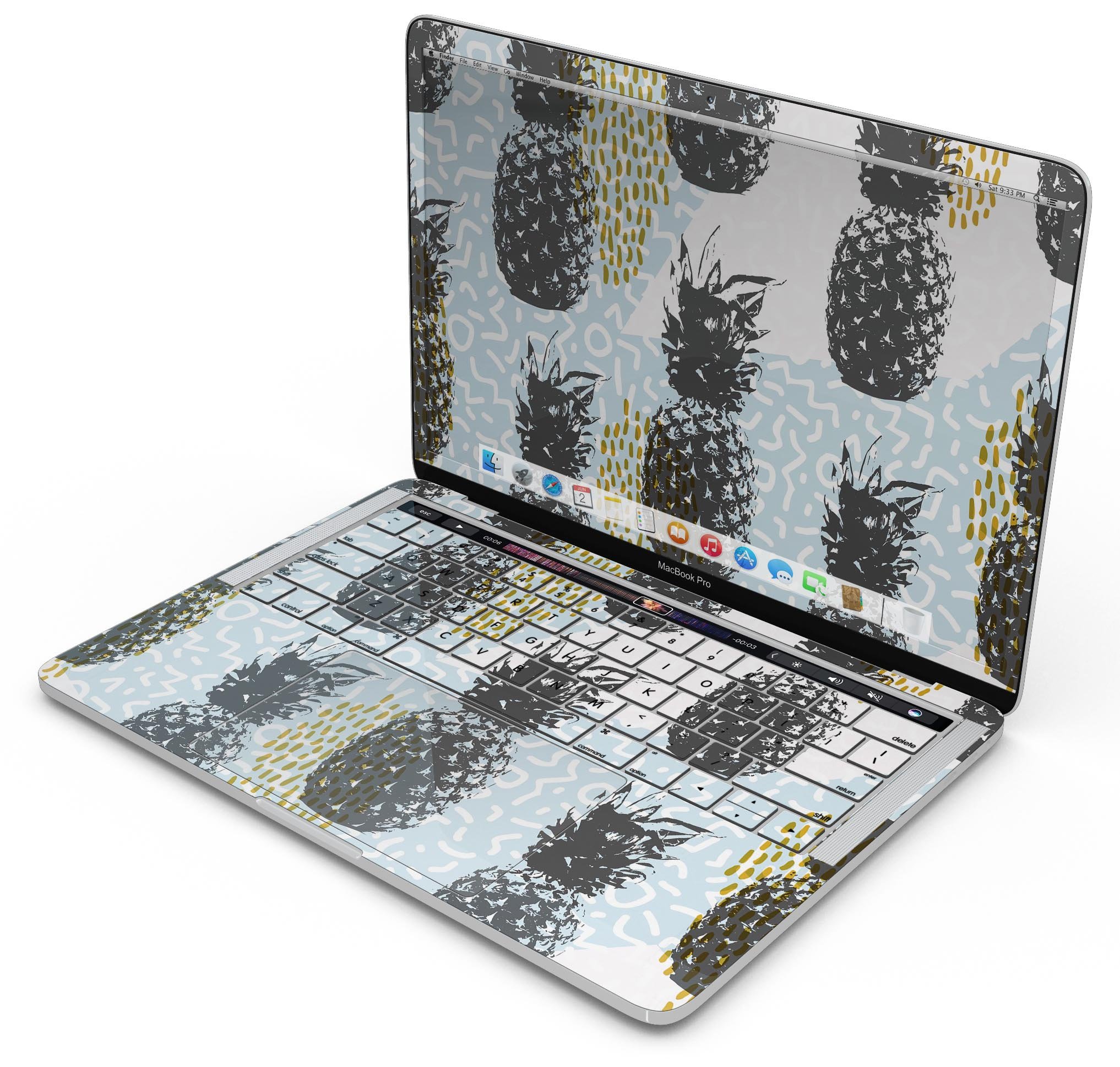 Retro Summer Pineapple skin decal wrap kit for MacBook, featuring vibrant colors and a stylish design.