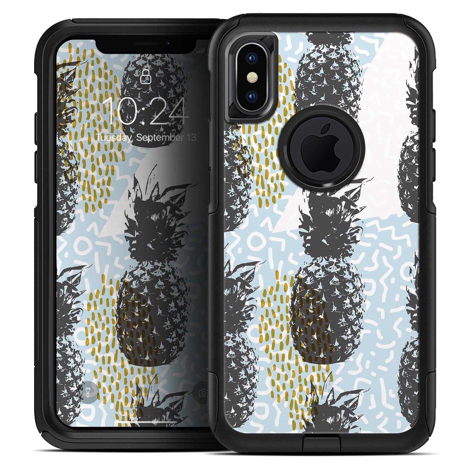 Retro Summer Pineapple skin kit for iPhone OtterBox cases featuring vibrant pineapple design.